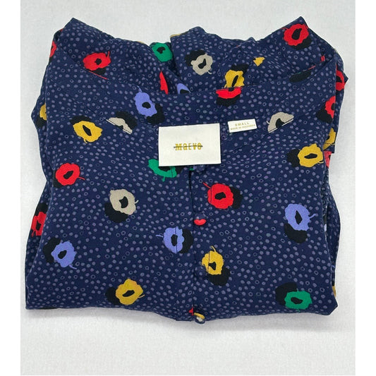 MAEVE Anthropologie Blue Polka Dot Peplum 3/4 Sleeve Hi Low Blouse w/ pockets S