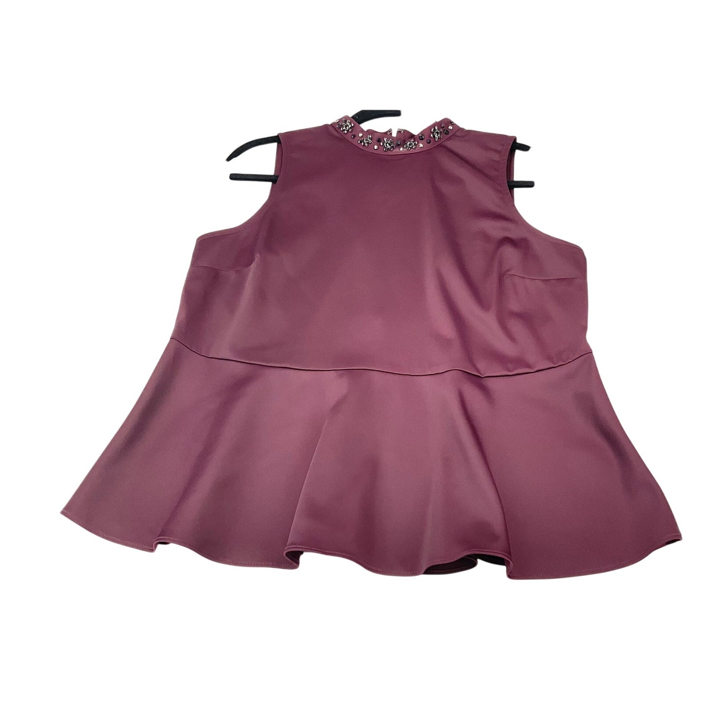 Elle Burgundy Peplum Beaded Standup Collar Party Corporate Sleeveless Top S