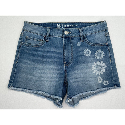 No Boundries Shorts Mid Rise Flower Print Frayed Hem Stretch Size 9 NWOT