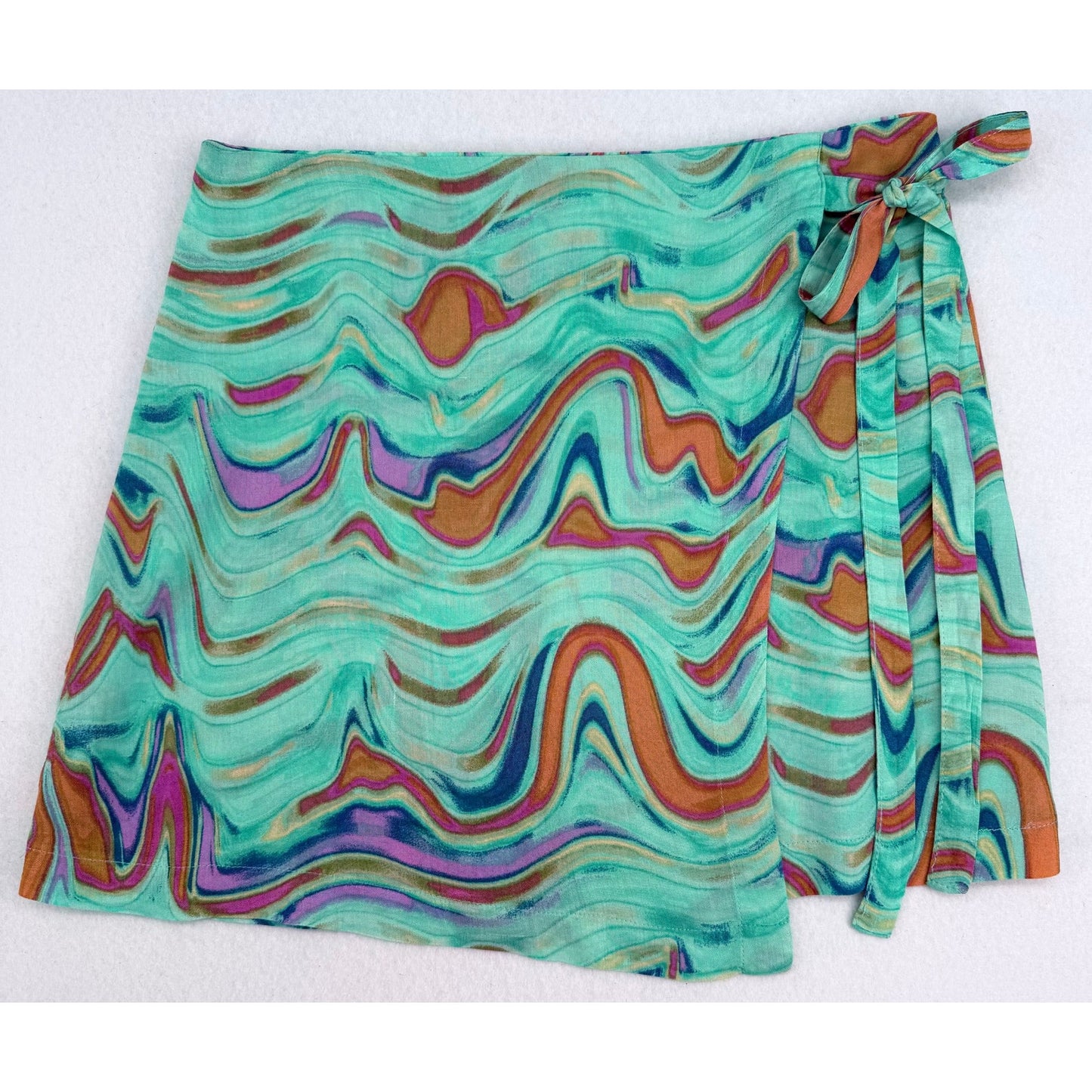 Wild Fable Light Teal Wrap Skirt Groovy Tie Front Elastic Waist Summer  Fun M