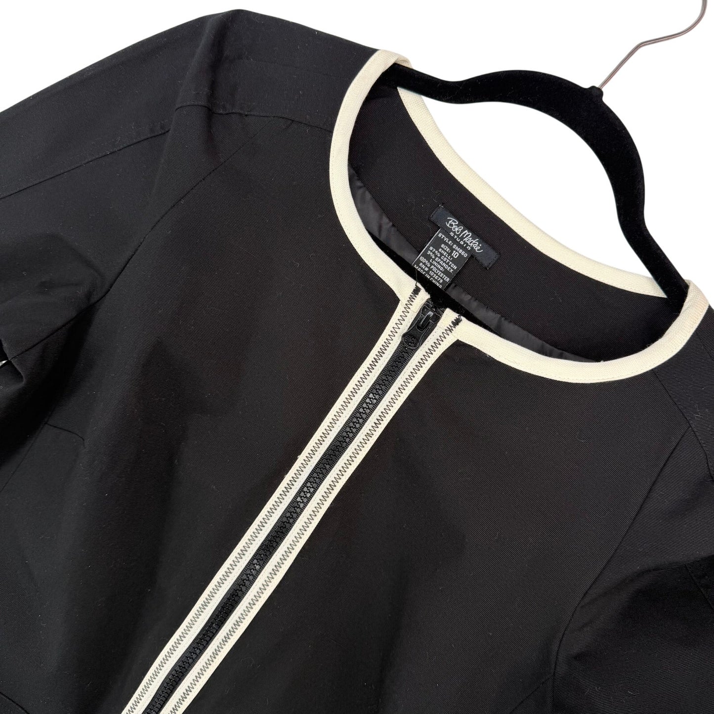 Bob Mackie Studio Black with Cream Trim Full Zip Blazer Jacket NWT 10