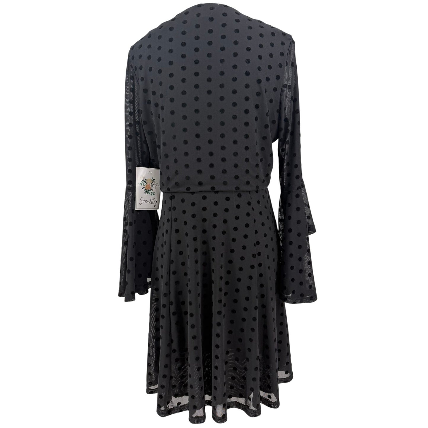 Siren Lily Black Polka Dot Long Flounce Sleeve V-Neck Lined Whimsy Dress L NWT
