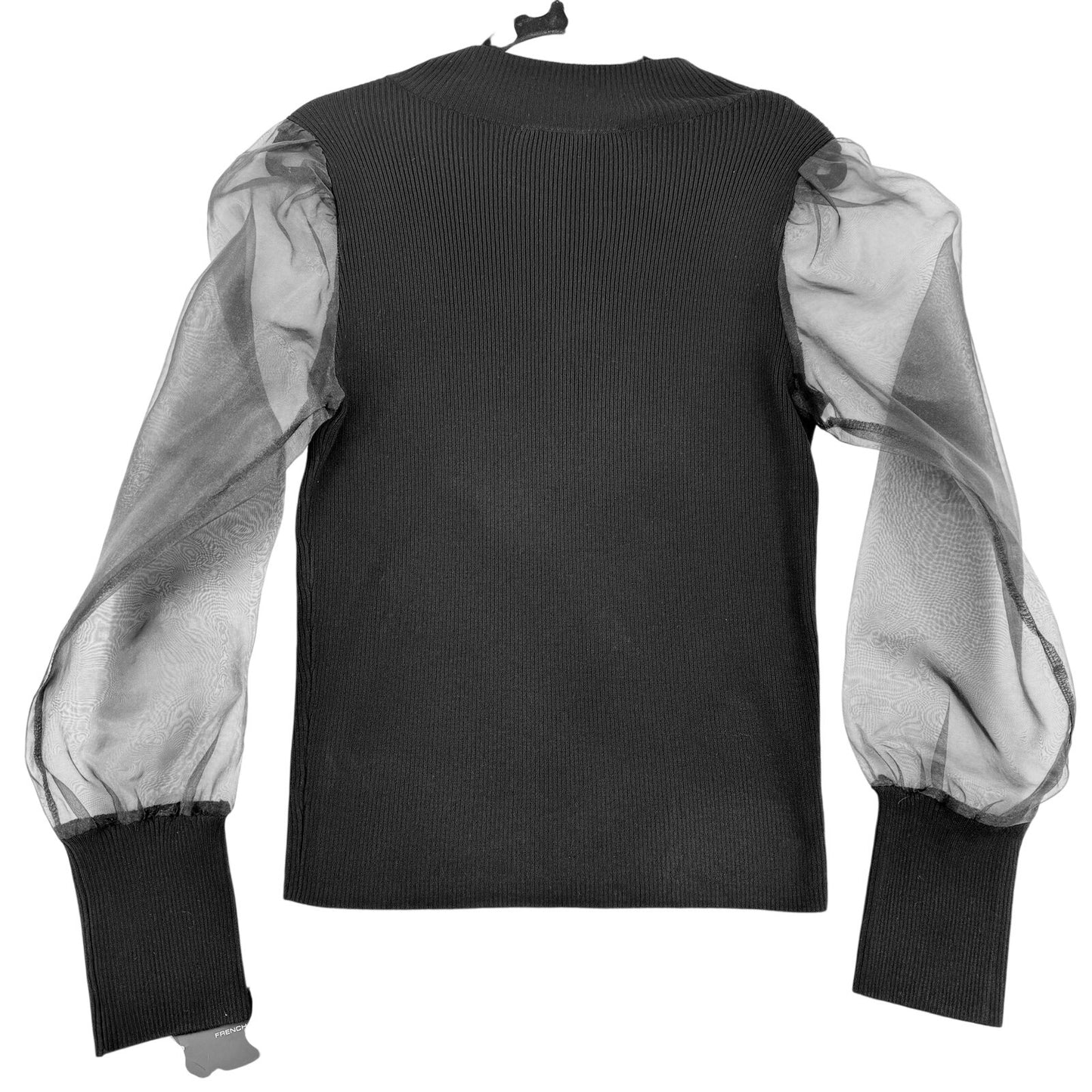 French Connection Black Ribbed Pullover Knit Sweater Sheer Long Sleeves M NWT