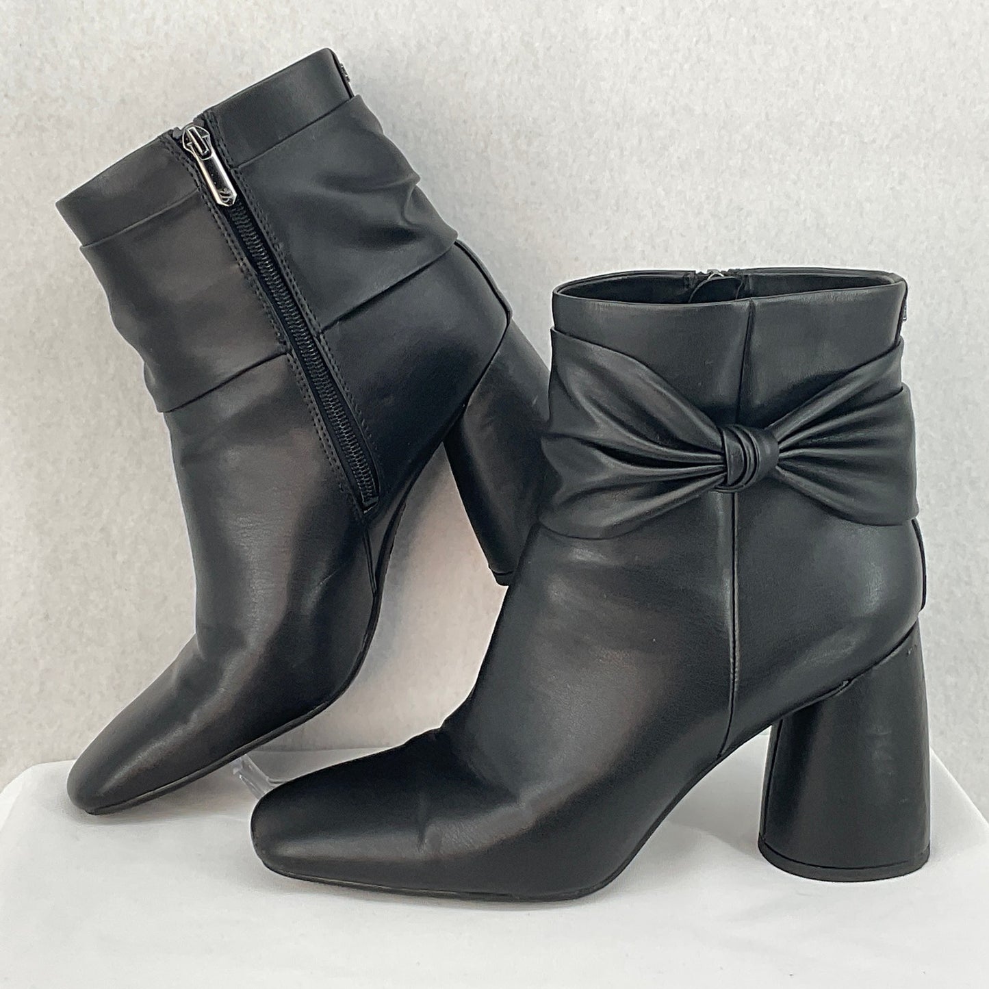 Sam & Libby Black Ankle Boots w/ Cinch Bow, Side Zip, Women's Size 9