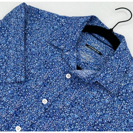 Apt 9 Blue Print Short Sleeve Button Down Shirt Standard Fit M