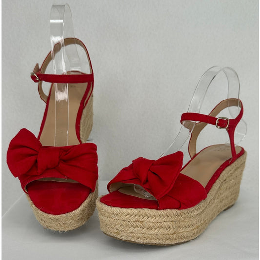 A New Day Red Bow Suede Platform Espadrille Summer Vacation Sandals 8 1/2