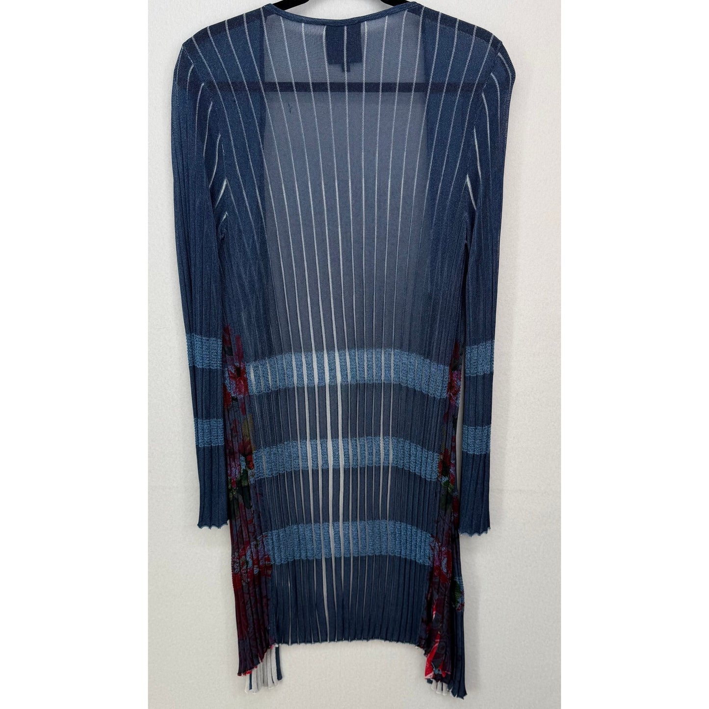 Desigual Blue Red White Pleated Open Front Cardigan Lightweight Sweater XL