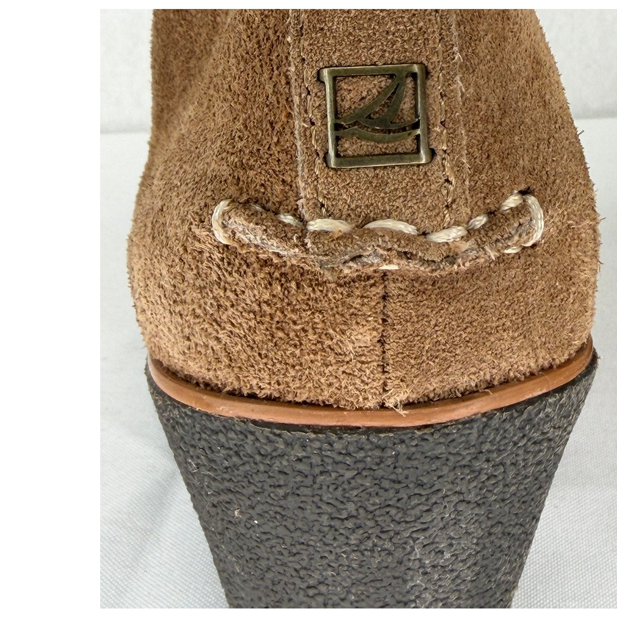 Sperry Top Sider Tan Suede Lace Up Wedge Leather Suede Ankle Boots 8M