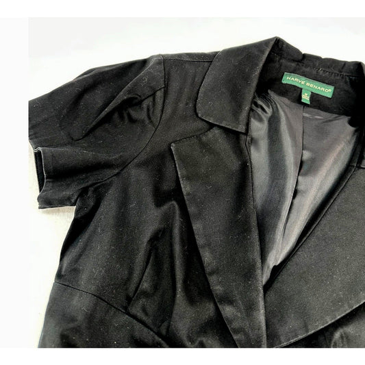 Harve Benard Short Sleeve Lined Jacket 2 Button Cotton Black Blazer M