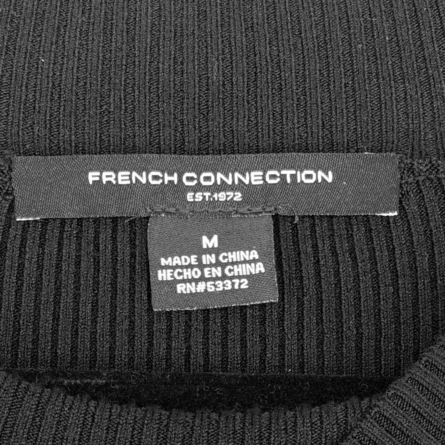 French Connection Black Ribbed Pullover Knit Sweater Sheer Long Sleeves M NWT