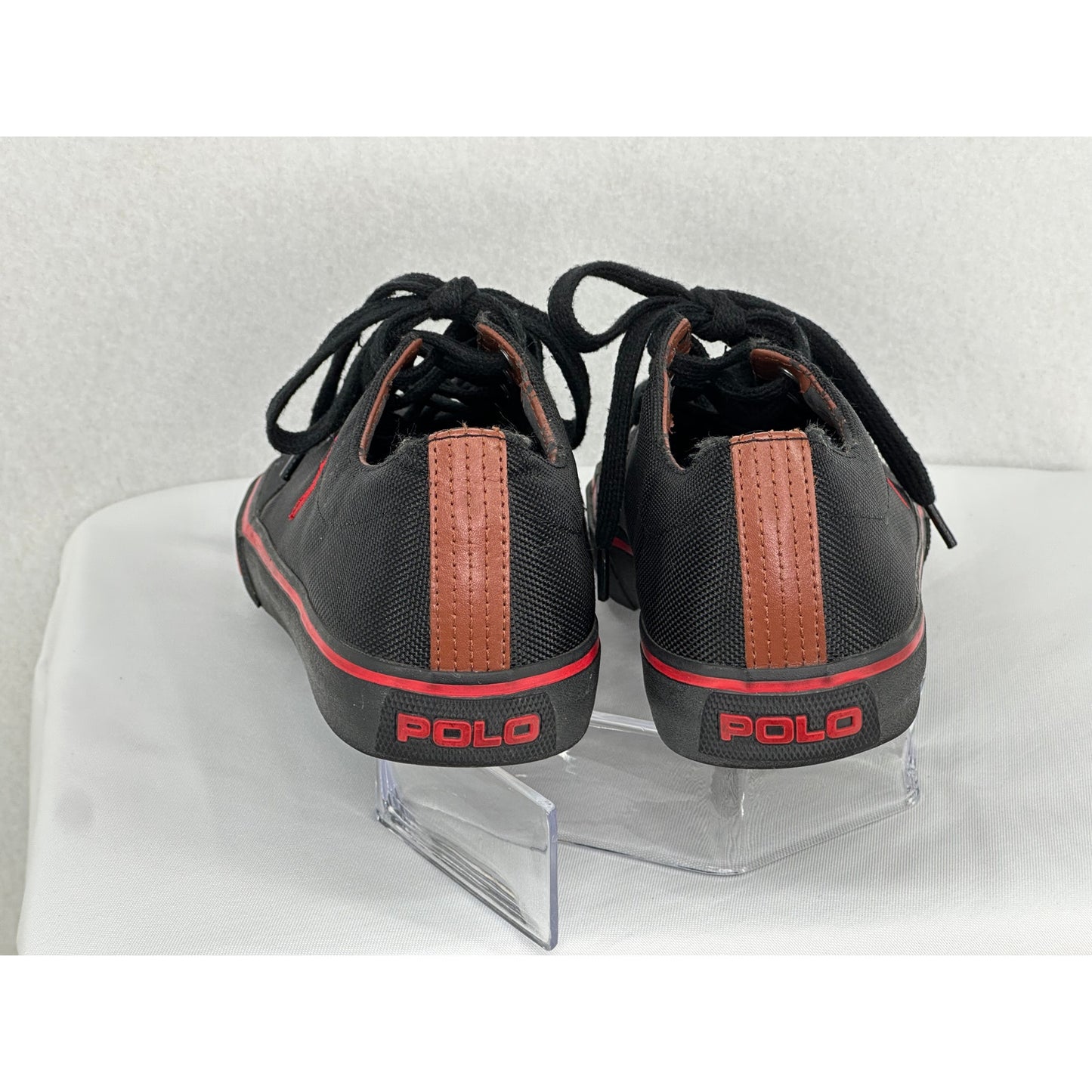 Polo by Ralph Lauren Cantor Low Black w/Red Trim Canvas Sneakers Size 10.5 D