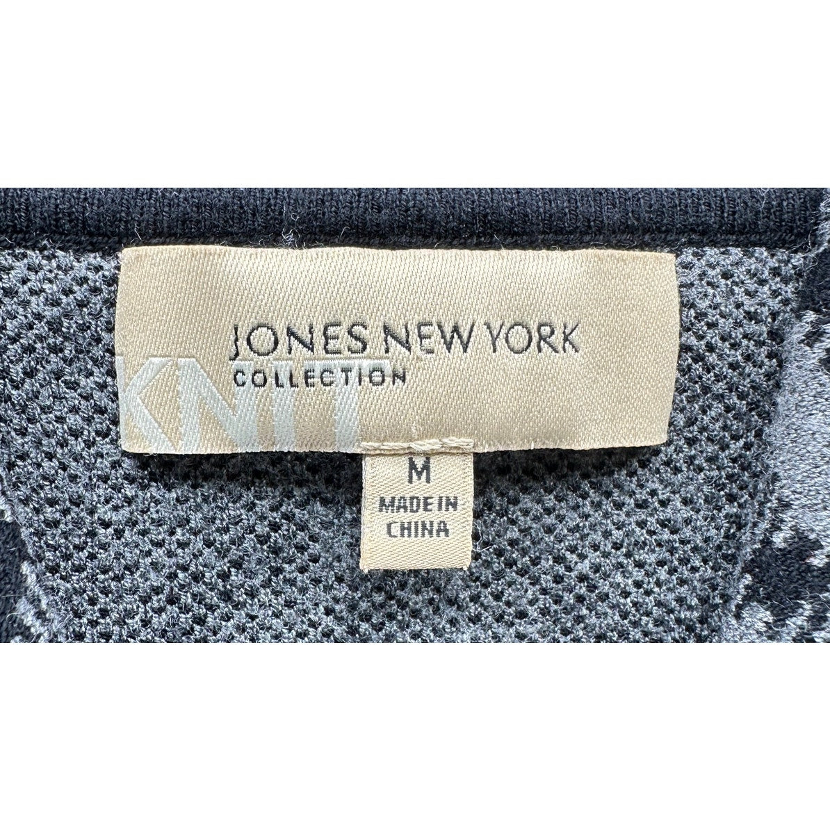 Jones New York Collection Black Gray Plaid Cowl Neck Sweater M