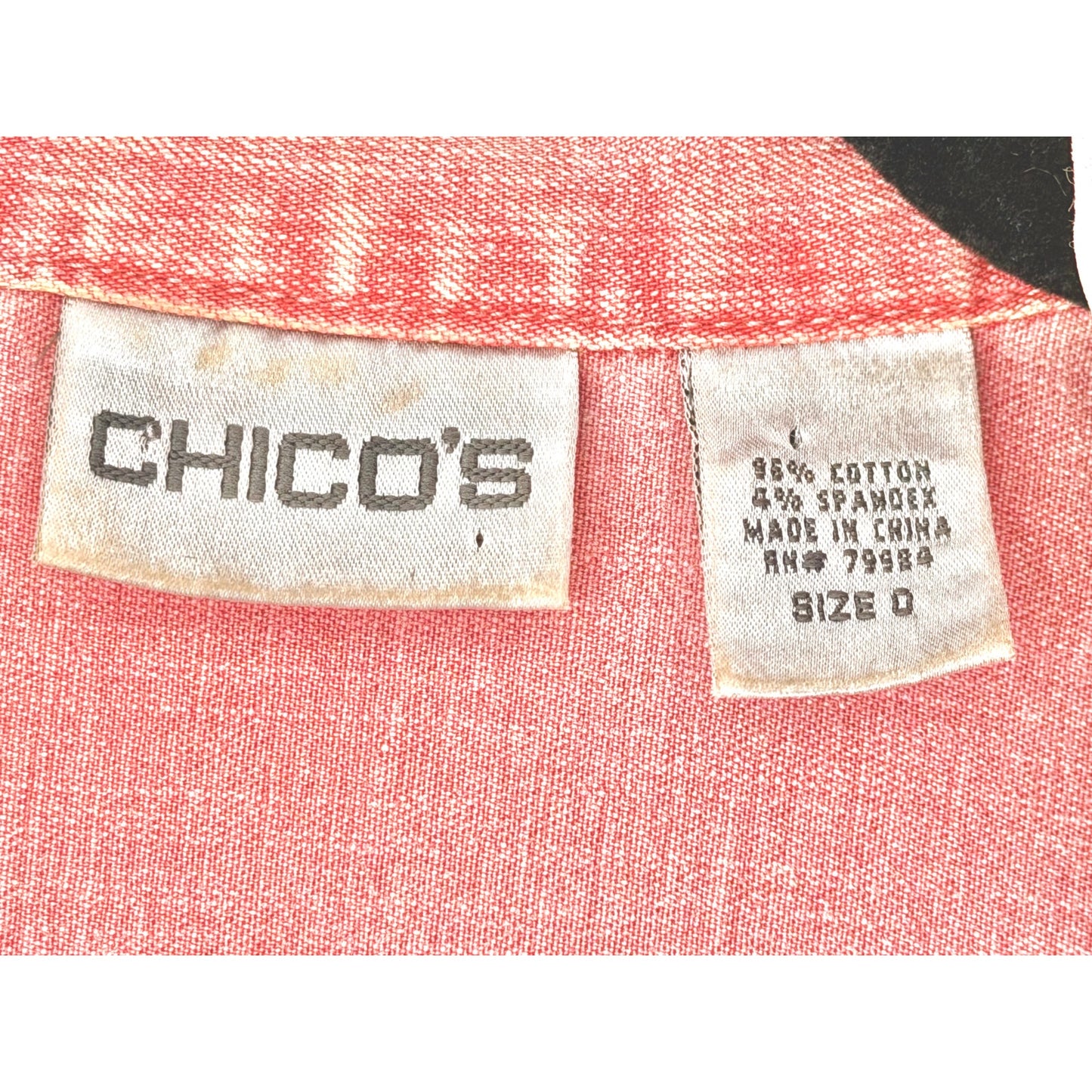 Chico's Red Coral Wash Stretch Open Front Jean Denim Trucker Jacket 0