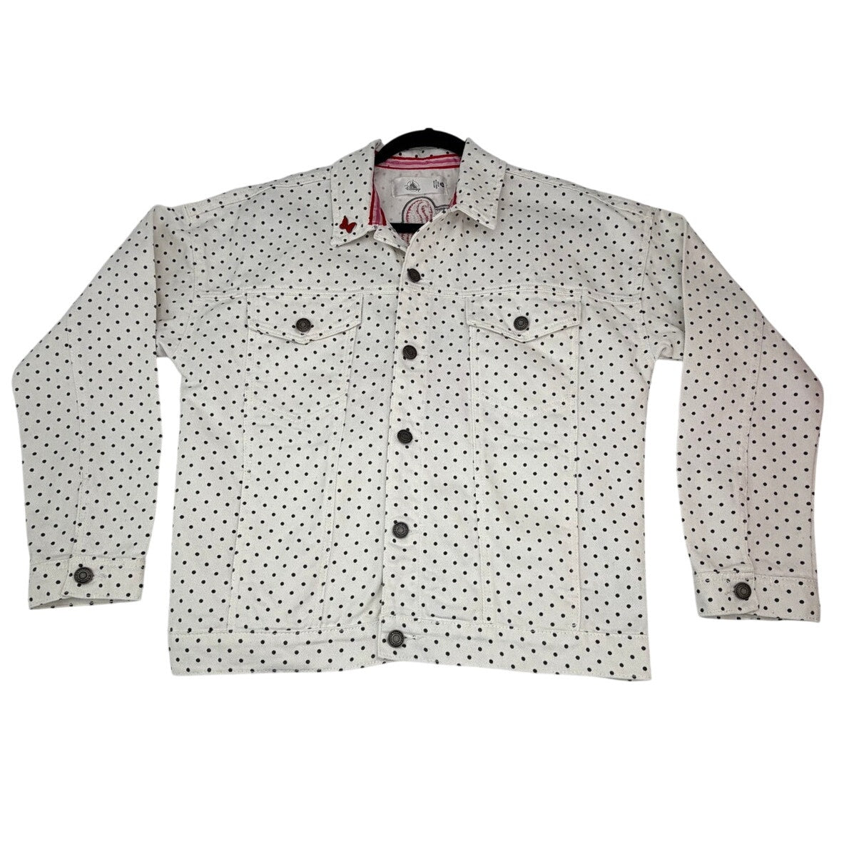 Disney Minnie Mouse Forever Polka Dot Denim Sequin Embroidered Jacket S