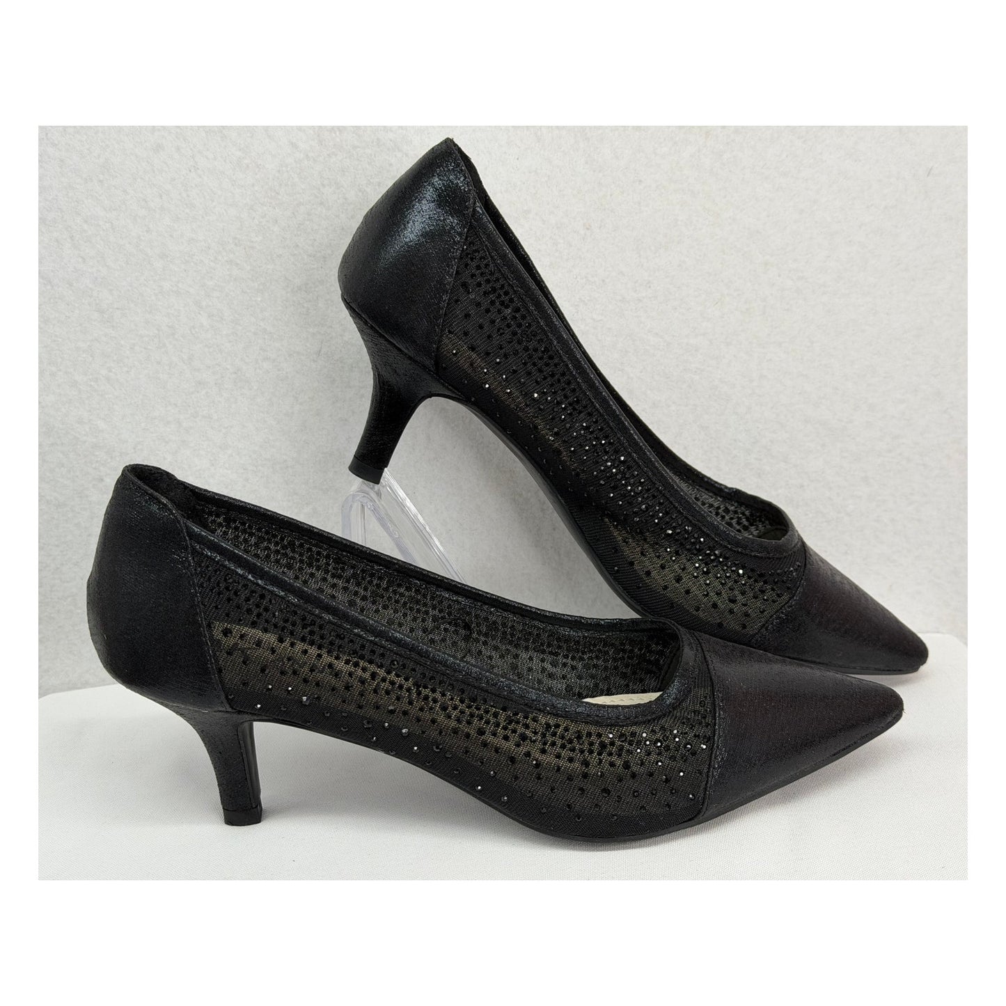 Anne Klein Akfadira Black Pointed Toe Kitten Rhinestone Dress Heels 8.5