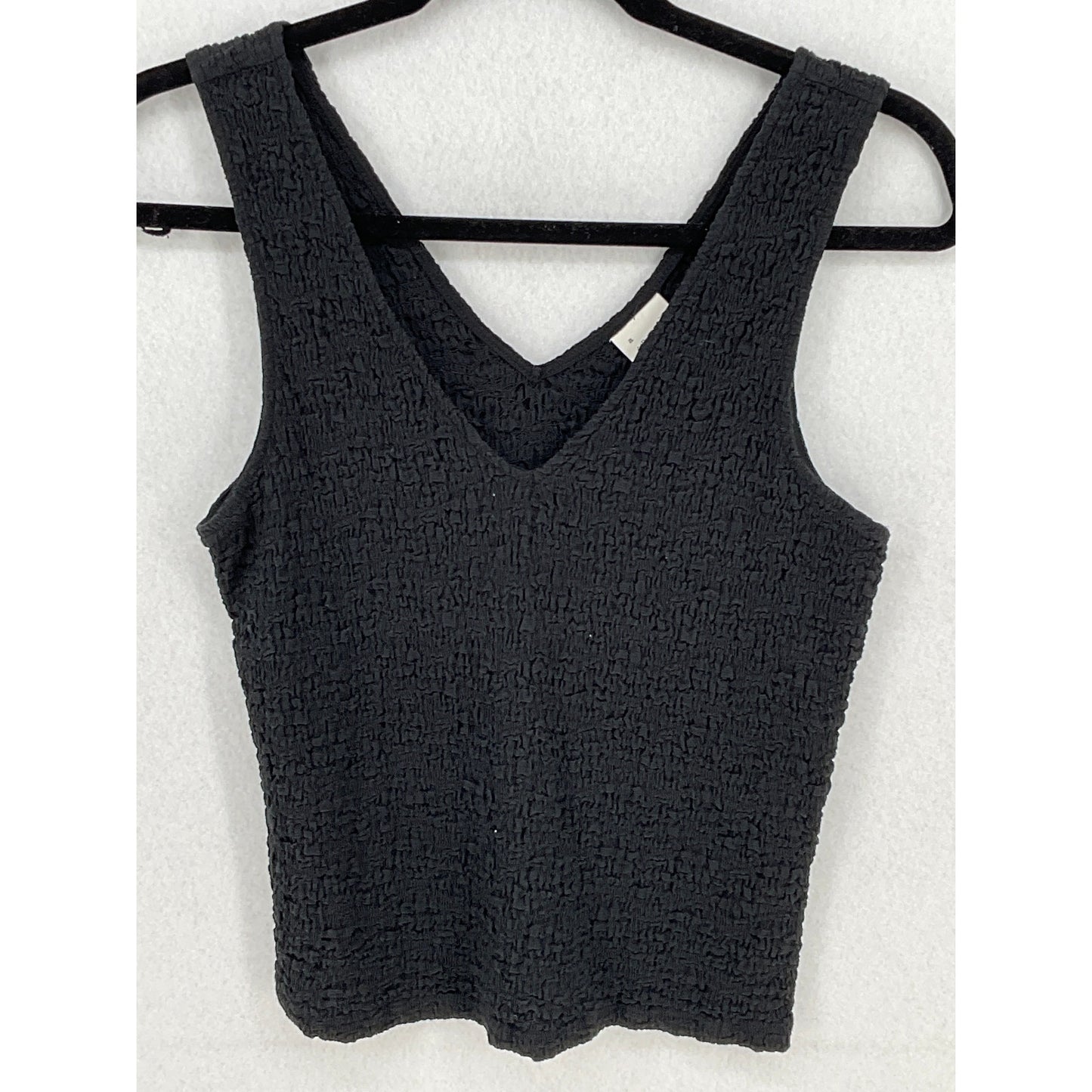 A New Day Black V Neck, Sleeveless, Textured Tank Top Women's M