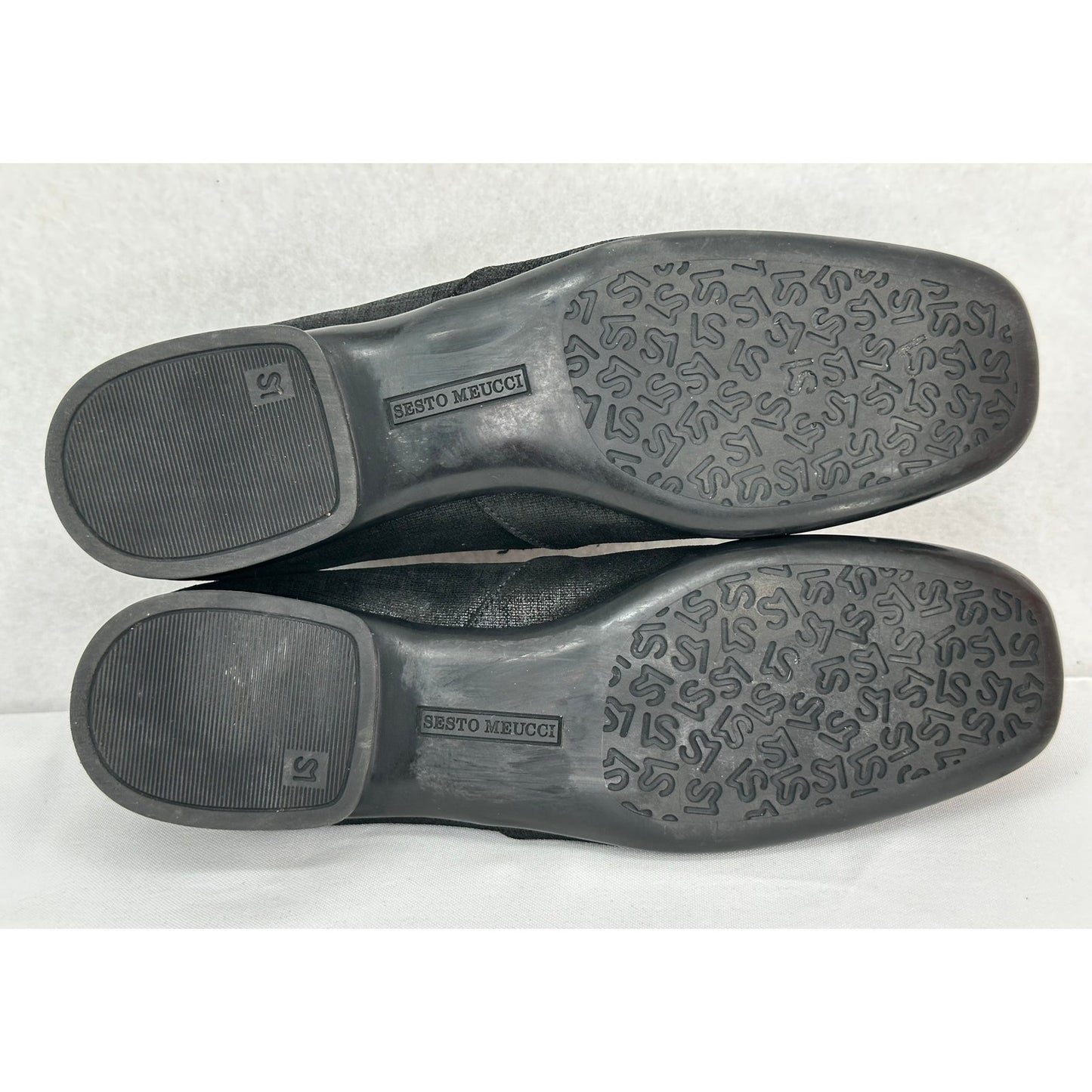 Sesto Meucci Italian Designer Black Shimmer Mini-Heel Slip On Loafers 7N