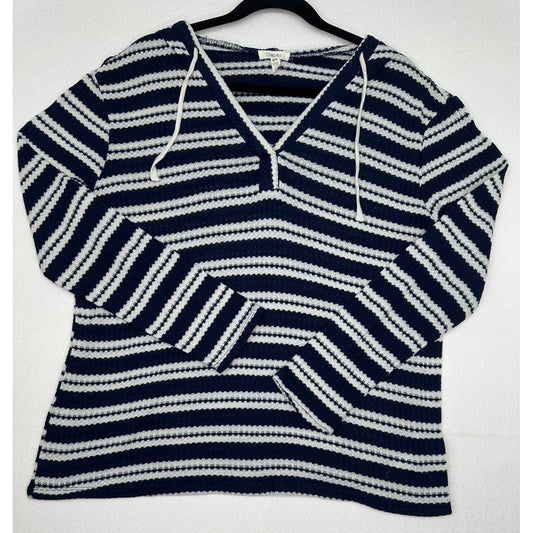 Como Blu Blue White Striped Hoodie Sweater L