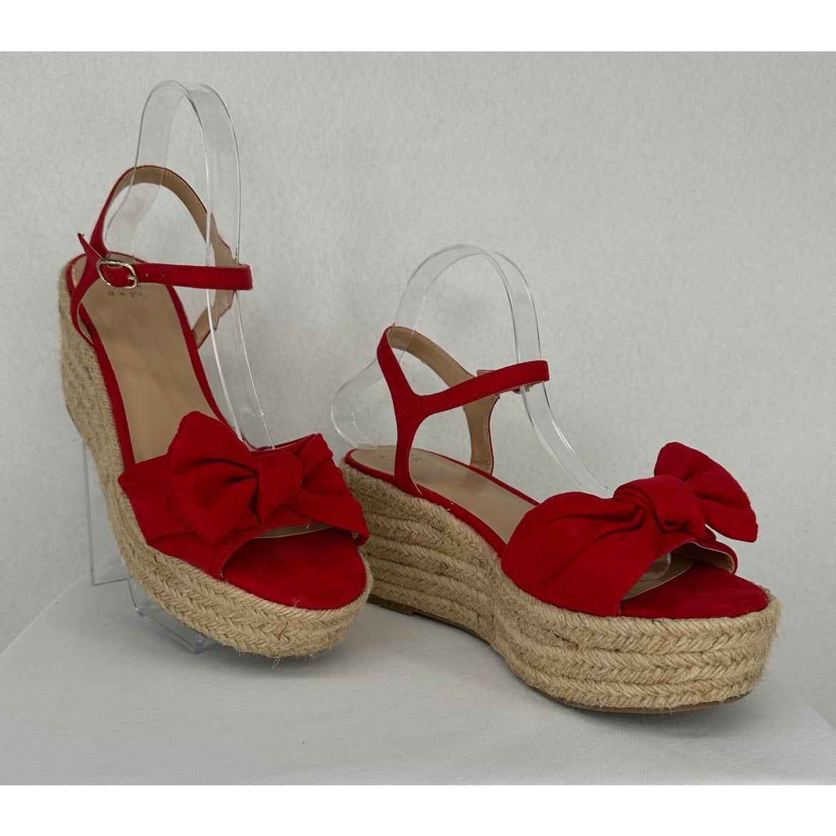 A New Day Red Bow Suede Platform Espadrille Summer Vacation Sandals 8 1/2
