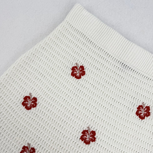 Wild Fable White Crochet Hibiscus Hawaiian Boho Flower Floral Mini Skirt M
