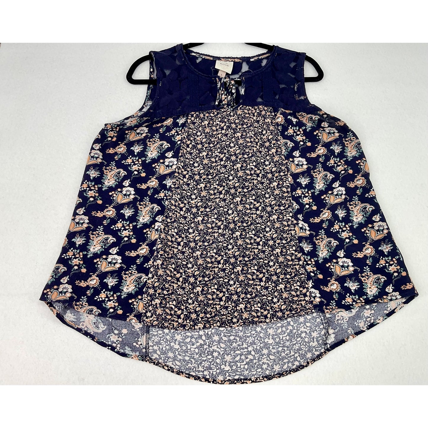 Knox Rose Navy Floral Print Sleeveless Summer Coastal Beach Vacation Tank Top L