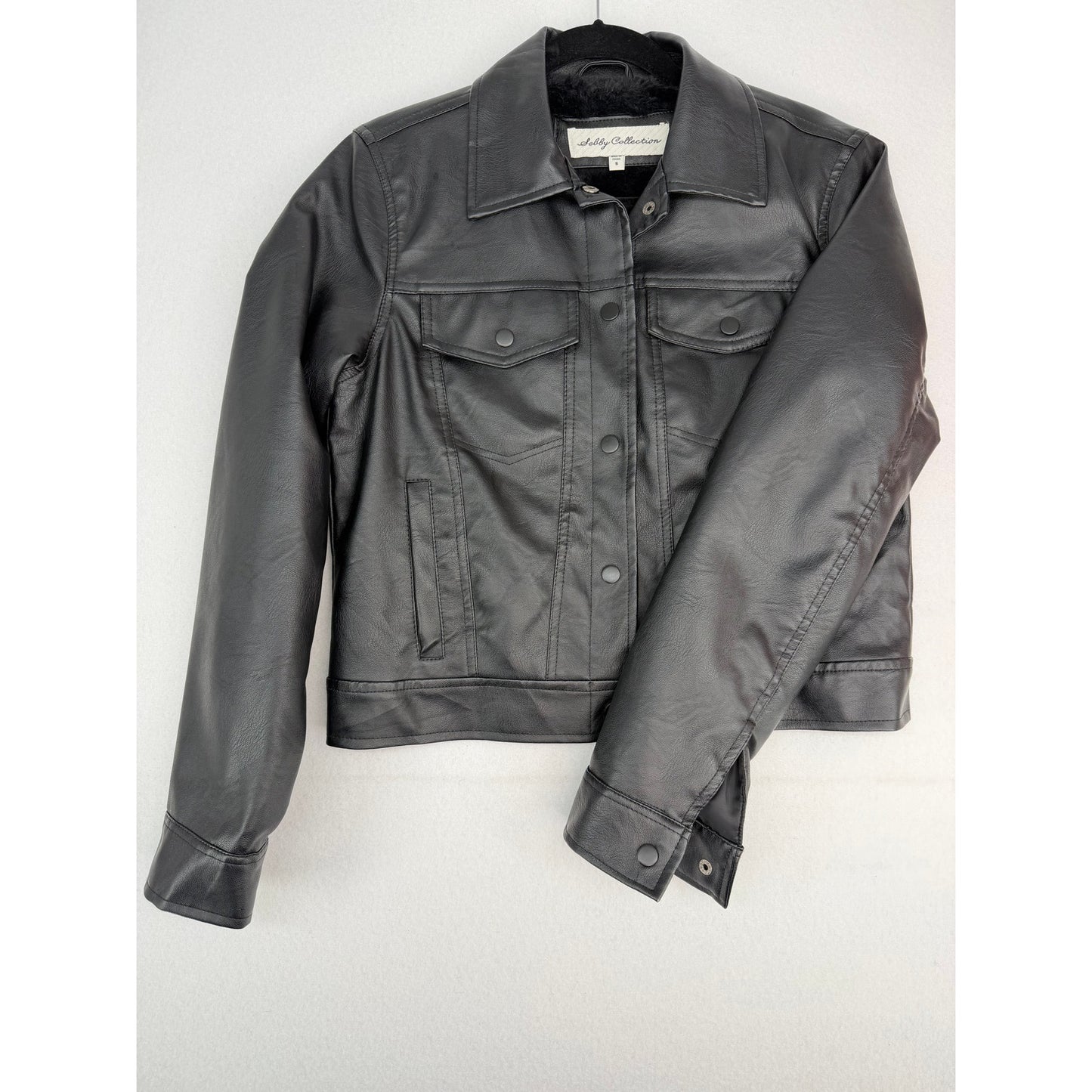 Sebby Collection Black Biker Moto Faux Vegan Leather with Faux Fur Lining Small