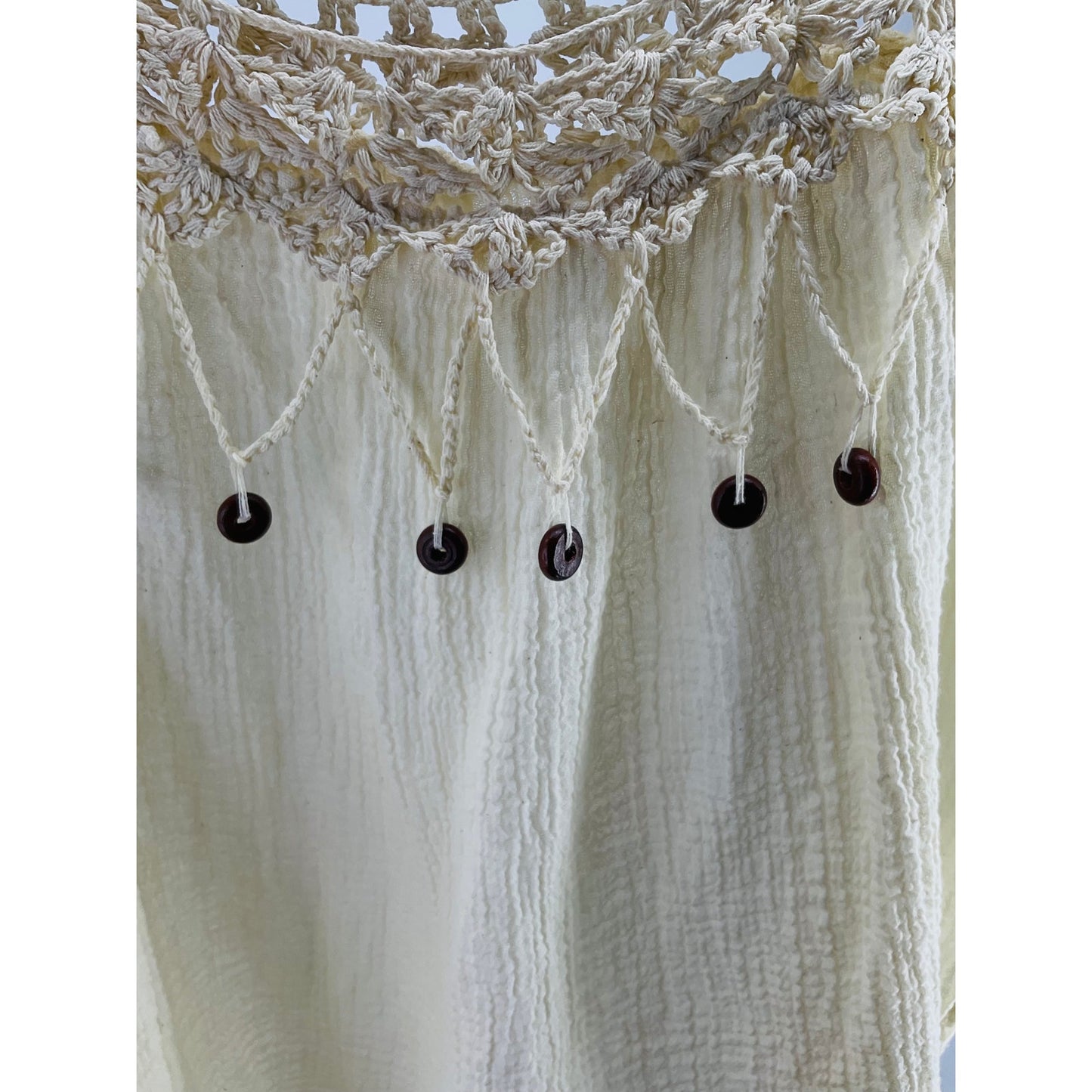 Cream Gauze Tank Top w/ Crochet Beaded Neckline Coastal Cowgirl Beachy Summer