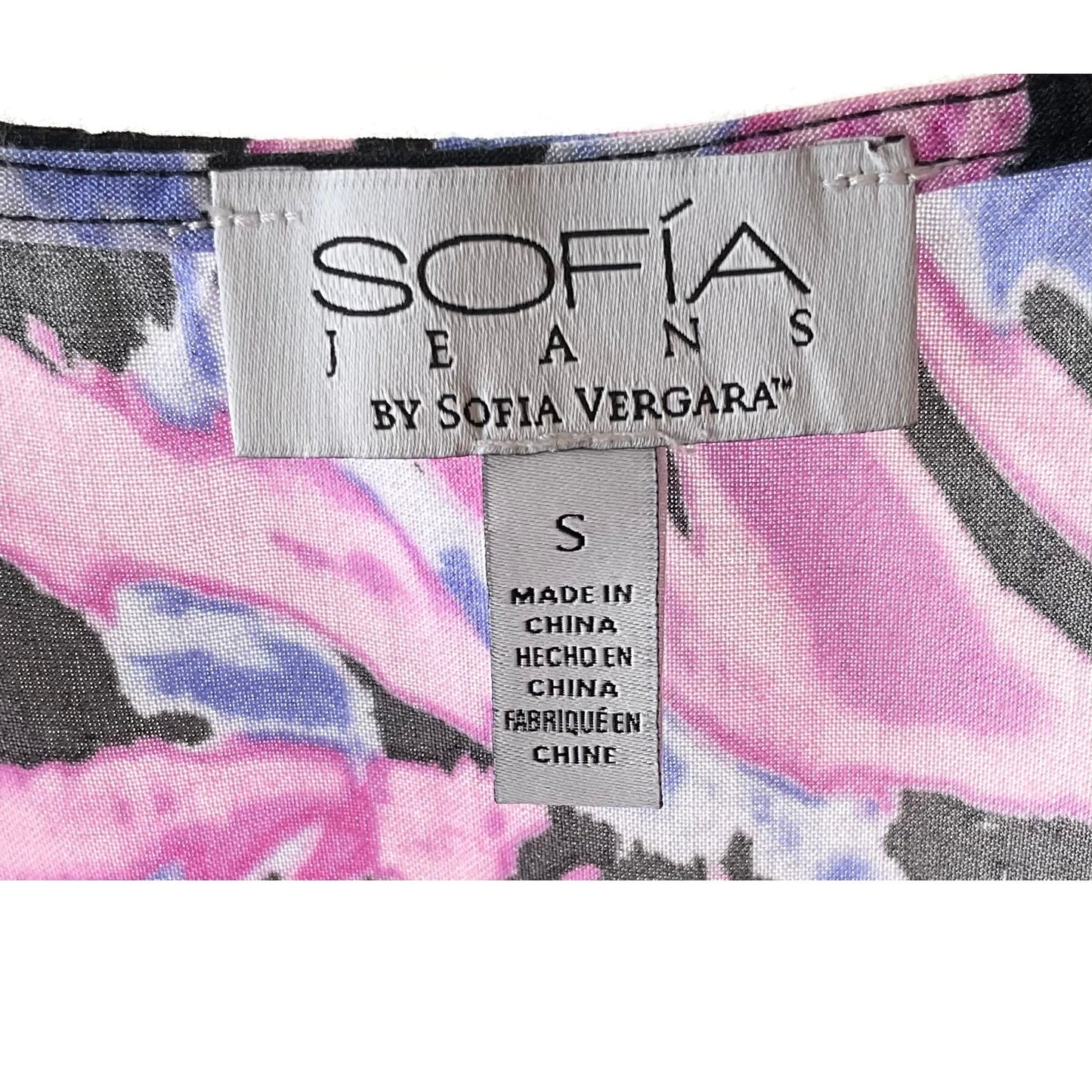 Sofia Jeans Black Pink Purple Print Smocked Waist Peplum Sleeveless Top S