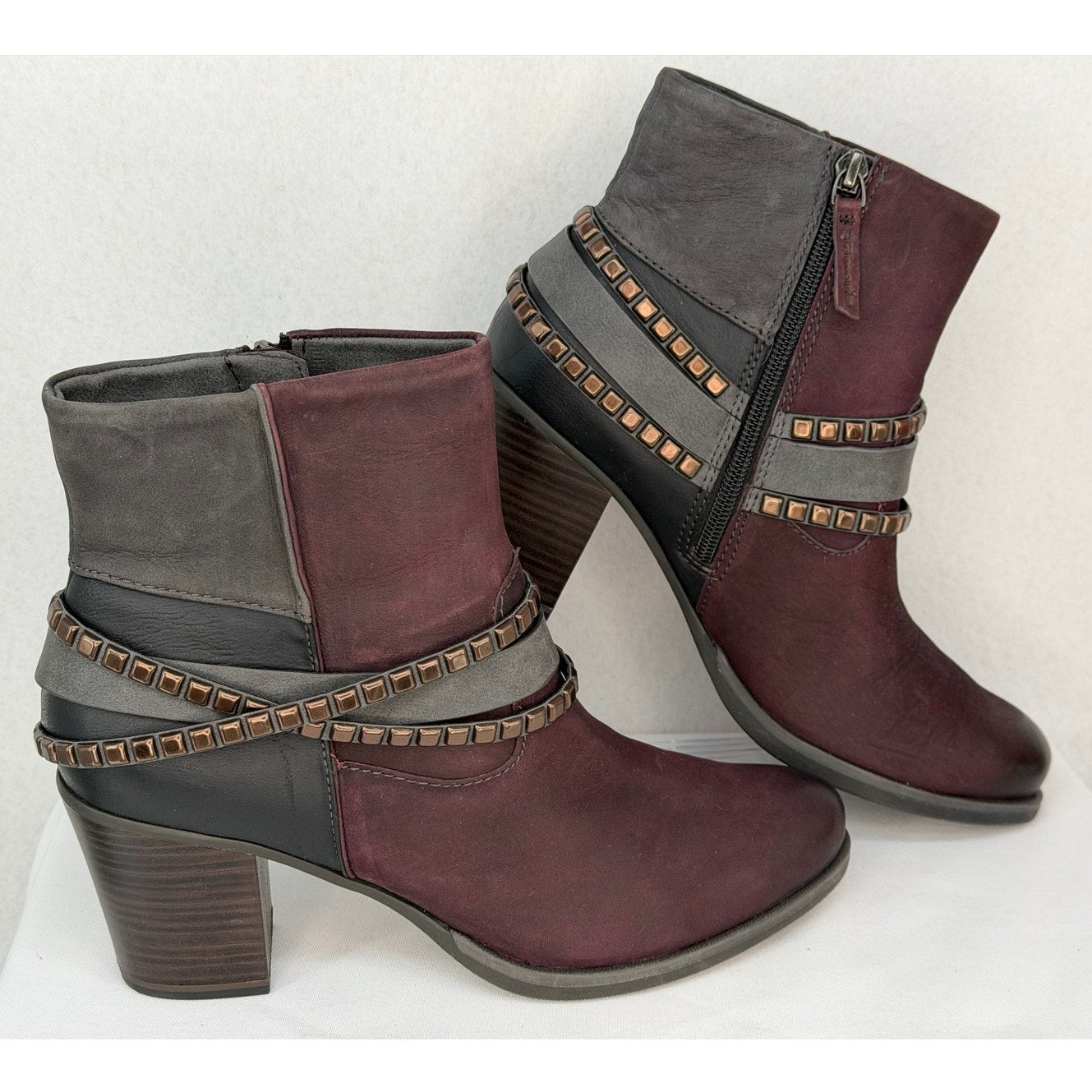 Tamaris NWOT Tora Fleece Lined Studded Ankle Boots Block Color Leather 39 (8.5)