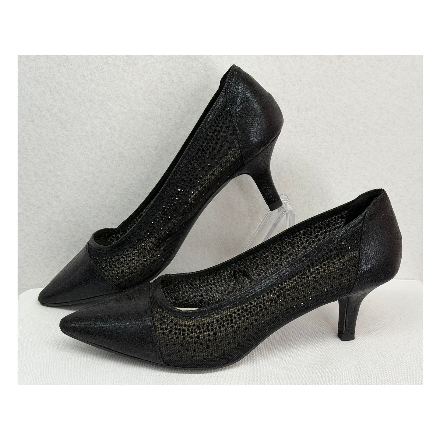 Anne Klein Akfadira Black Pointed Toe Kitten Rhinestone Dress Heels 8.5