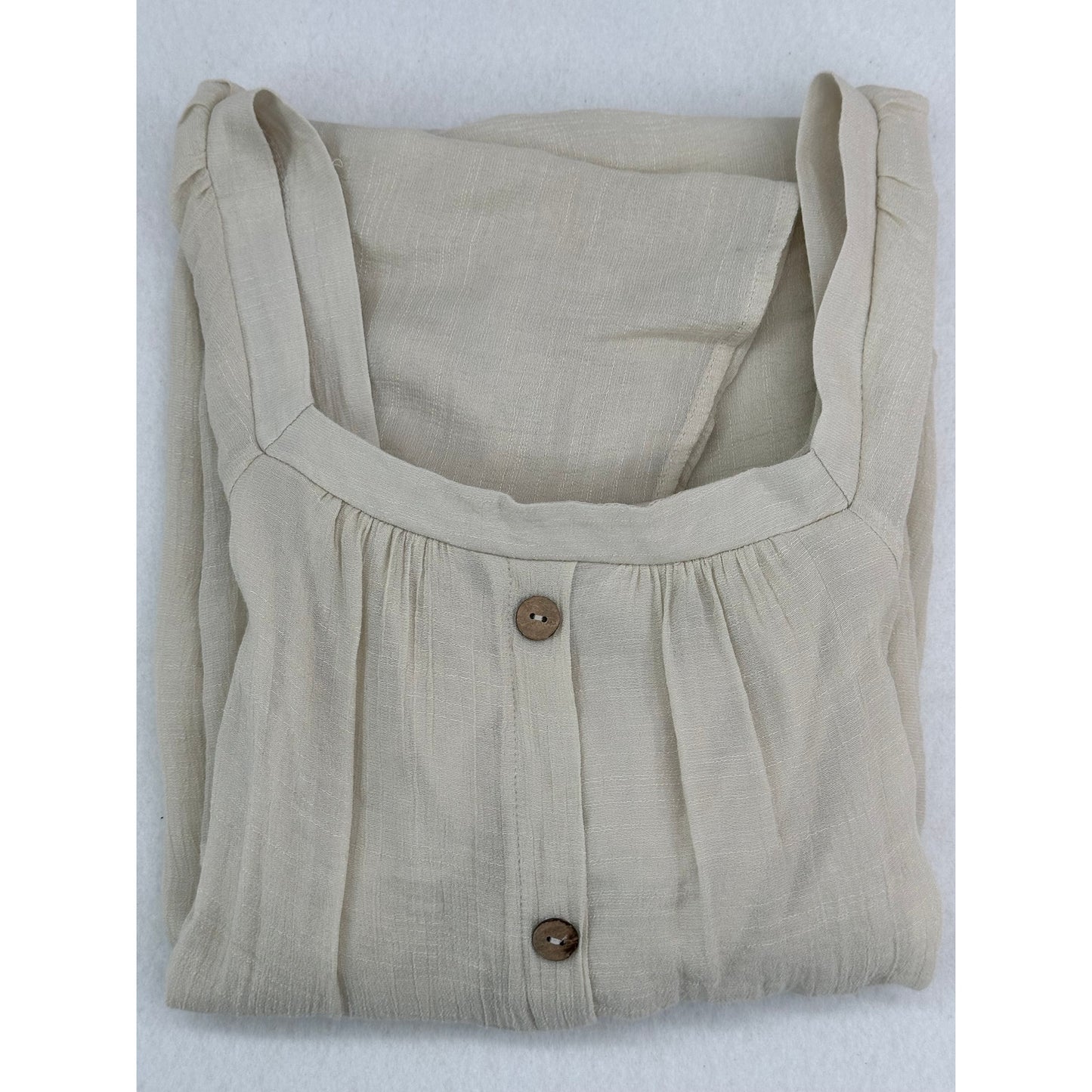 naif Cream Lined Gauze Dress with Button Down Front Short Sleeve L