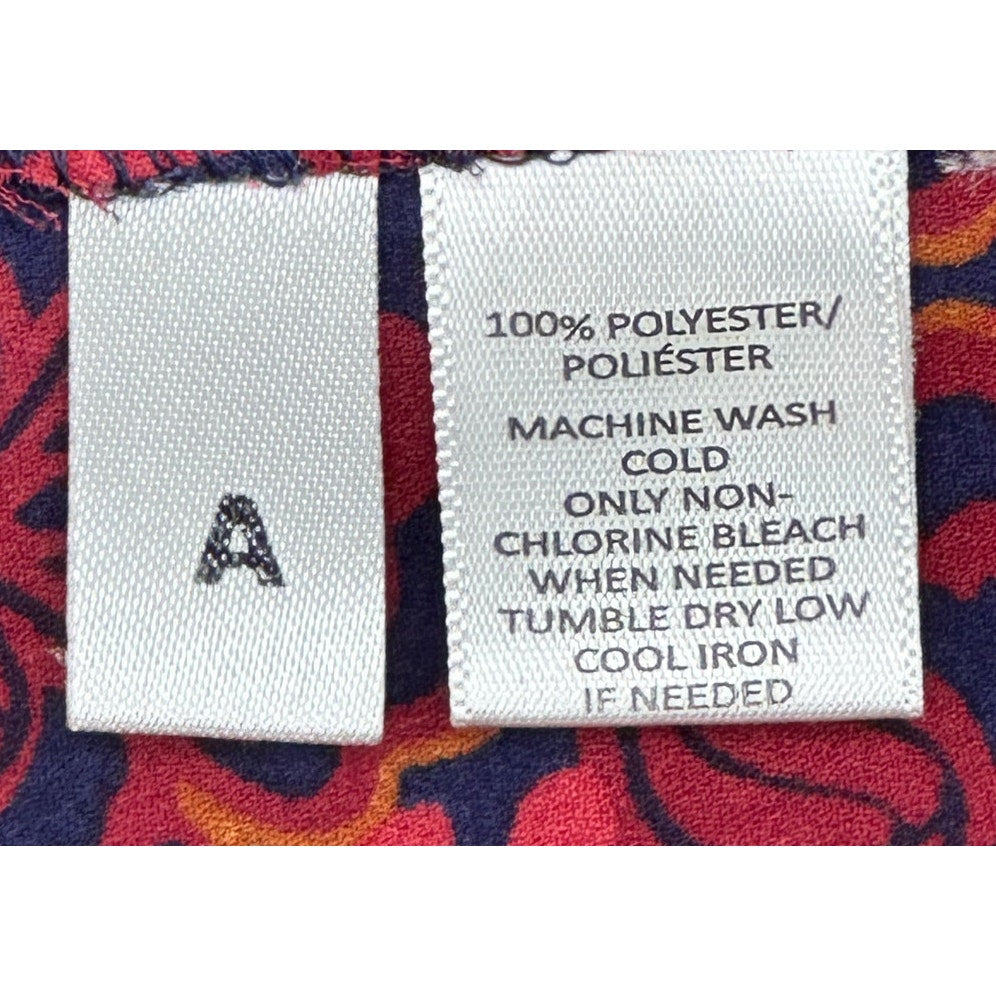Loft Petites Red Burgundy Floral Design Round Neck Pleated Front Cap Sleeve Top SP