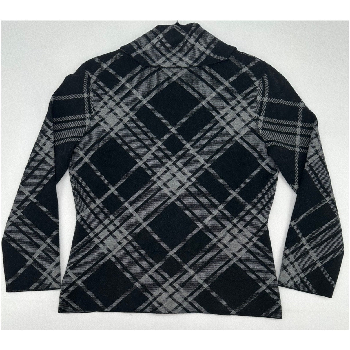 Jones New York Collection Black Gray Plaid Cowl Neck Sweater M