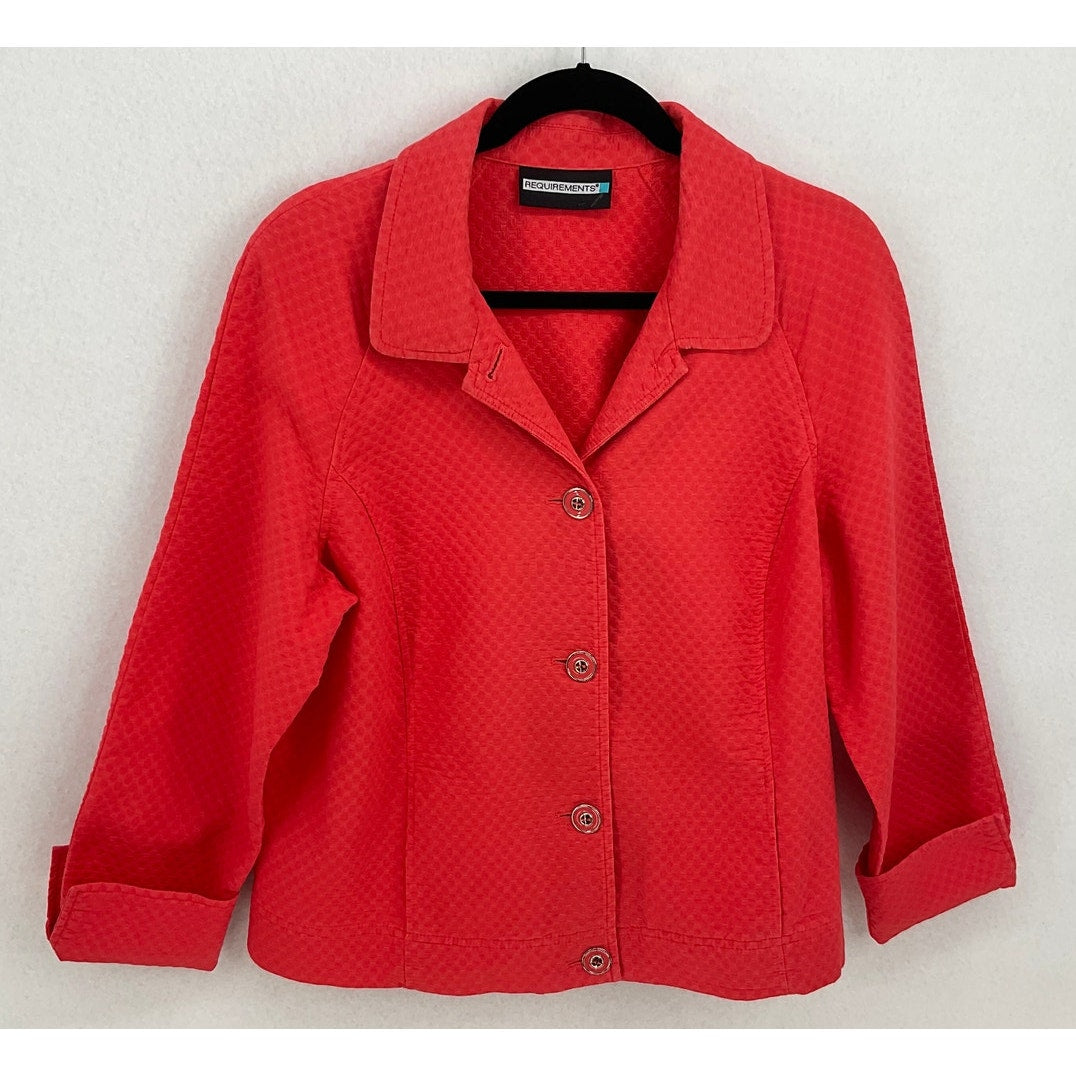 Requirements Coral Orange Jacquard Cuffed Business Office Holiday Blazer Jacket