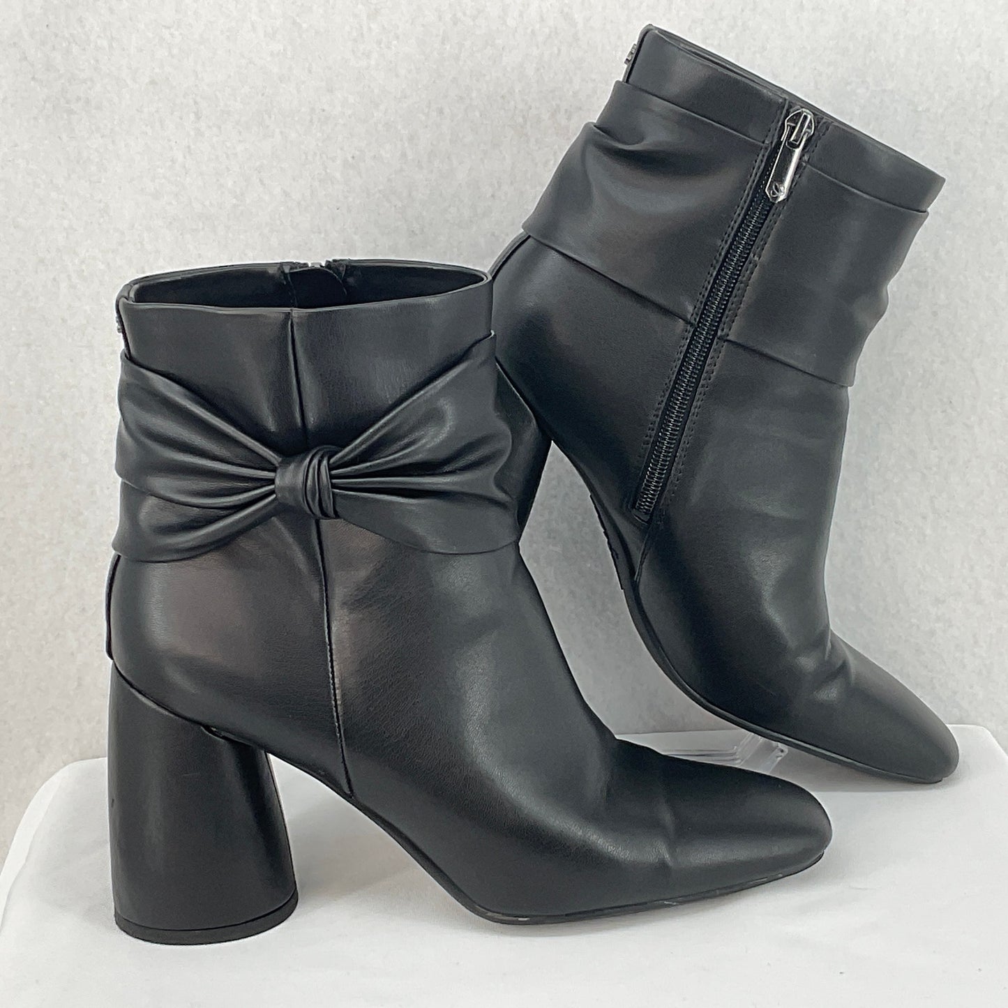 Sam & Libby Black Ankle Boots w/ Cinch Bow, Side Zip, Women's Size 9