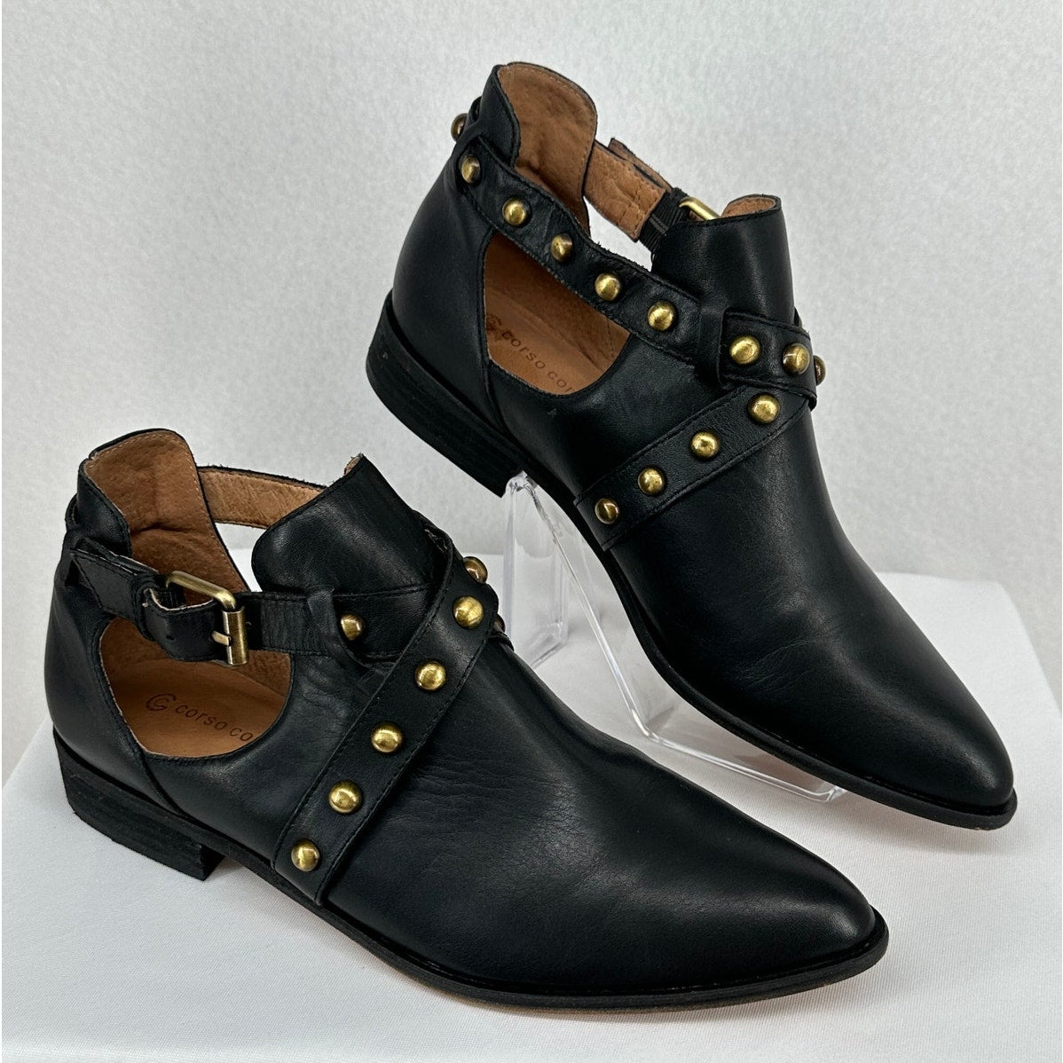 Corso Como Doon Leather Studded Side Buckle Strap Flat Heel Ankle Boots 10M
