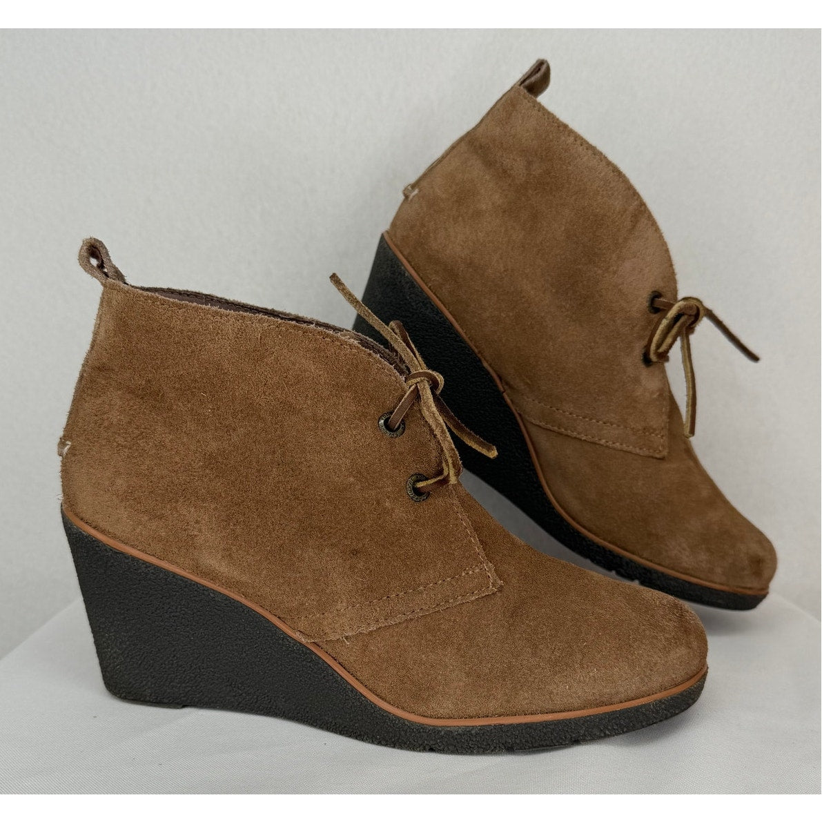 Sperry Top Sider Tan Suede Lace Up Wedge Leather Suede Ankle Boots 8M