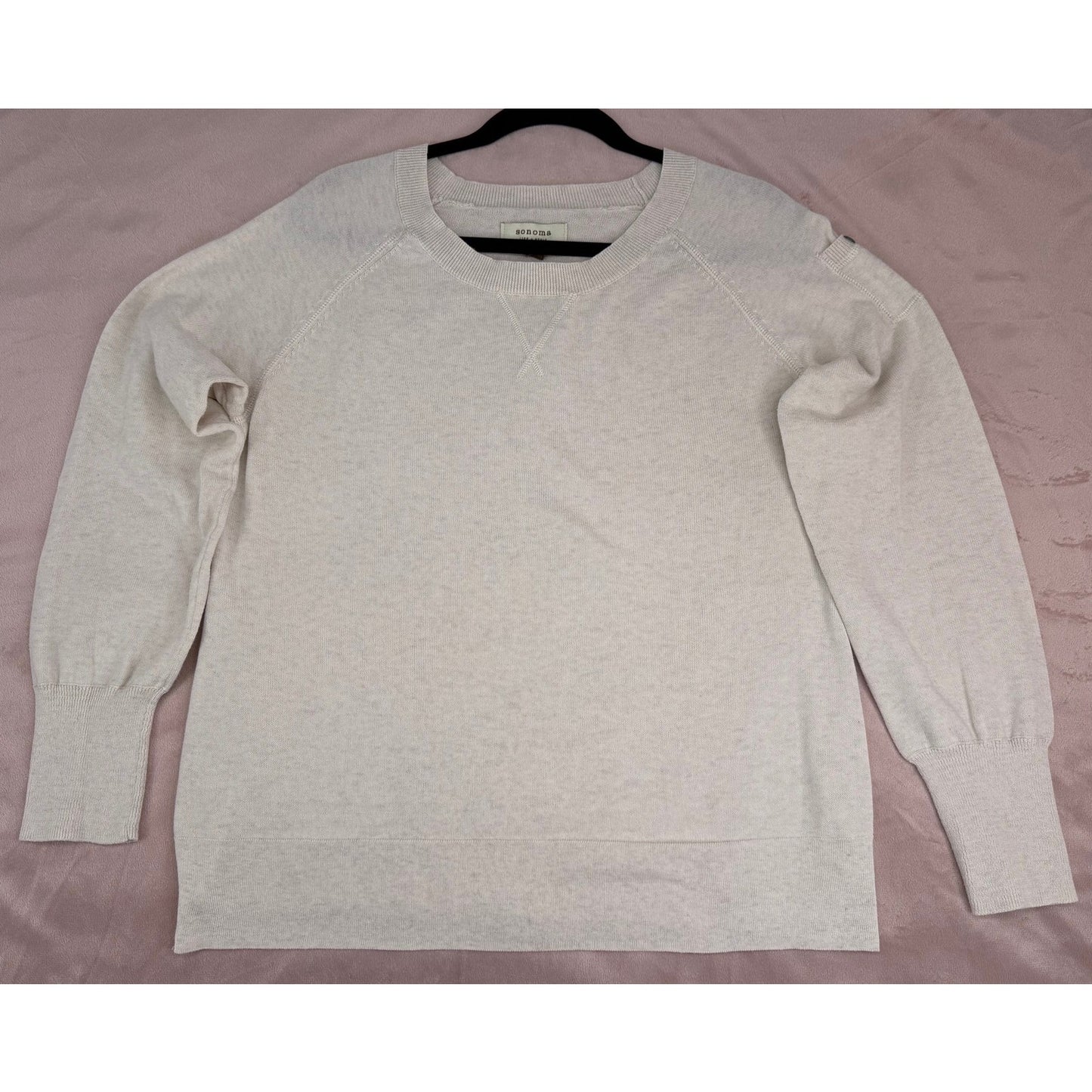 Sonoma Cream Fine Knit Pull On Raglan Long SleeveRibbed Cuffs Sweater XL