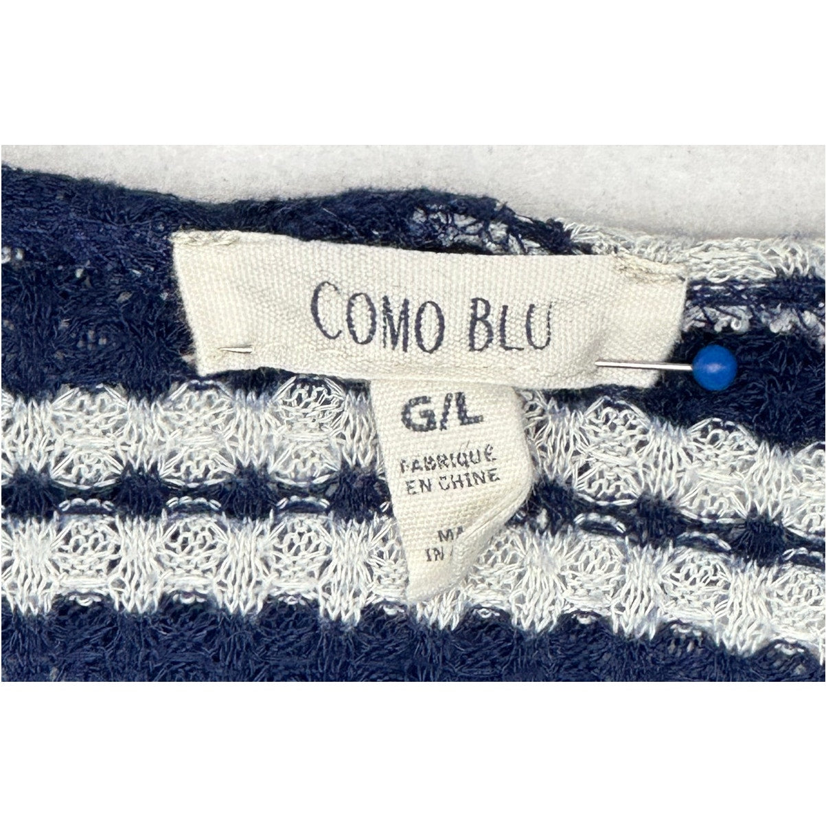 Como Blu Blue White Striped Hoodie Sweater L