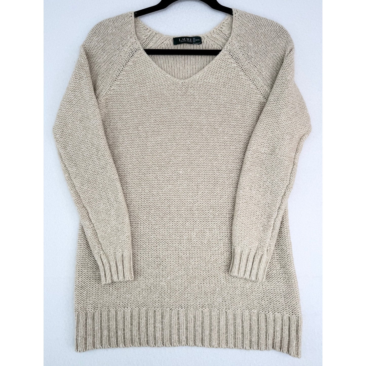 Lauren Ralph Lauren Long Sleeve Tan Cream Scoop Neck Sweater SP