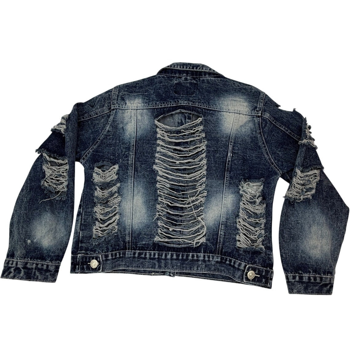 Dazl Distressed Grunge Rock Ripped 80s Denim Embroidered Patches Jean Jacket 2X