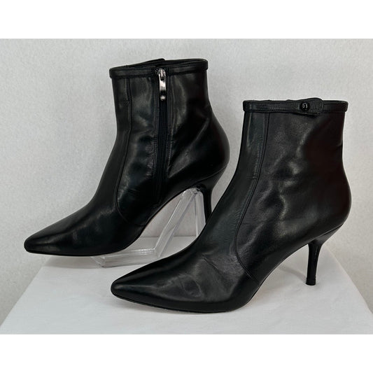 Via Spiga Madeline Black Italian Leather Pointed Toe Ankle Boots 3" Heel 10M