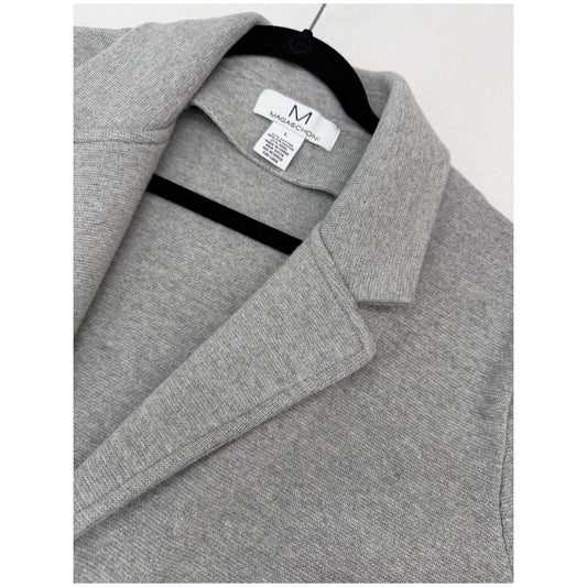 Magaschoni Gray Blazer Open Front Cardigan Knit Jacket Wool Blend Cottagecore L