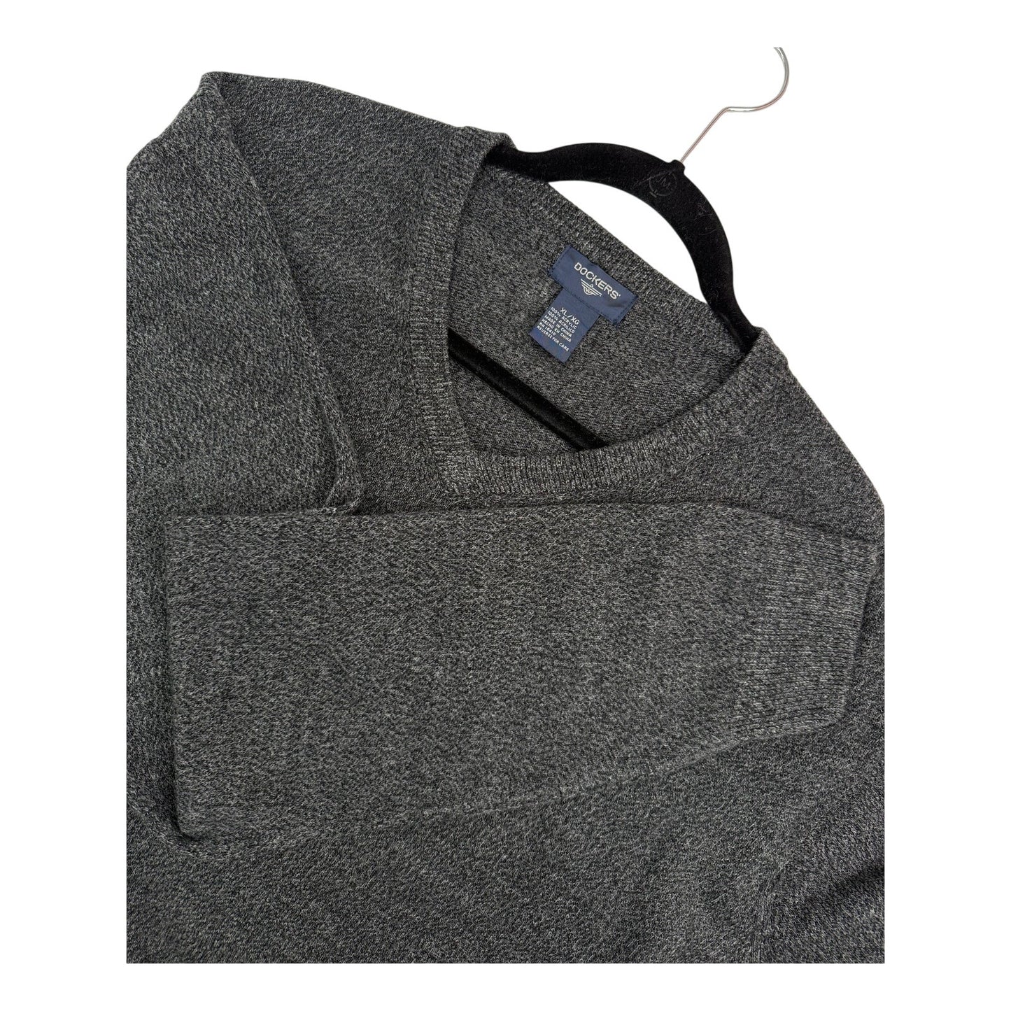 Dockers Dark Marled Gray V Neck Lightweight Pullover Long Sleeve Sweater XL