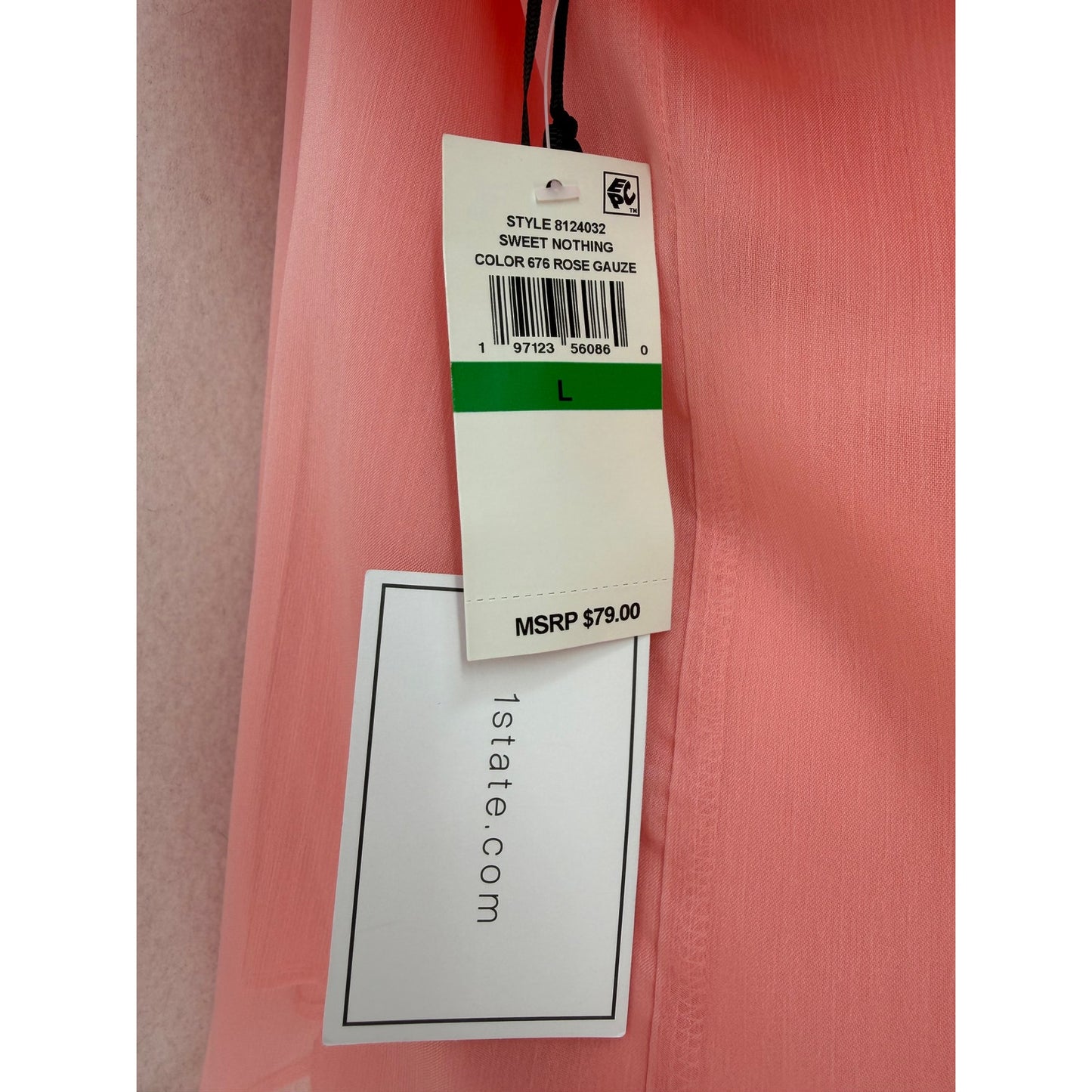 1. State Sweet Nothing Rose Sheer Flowy Whimsical Feminine Coral Top L NWT