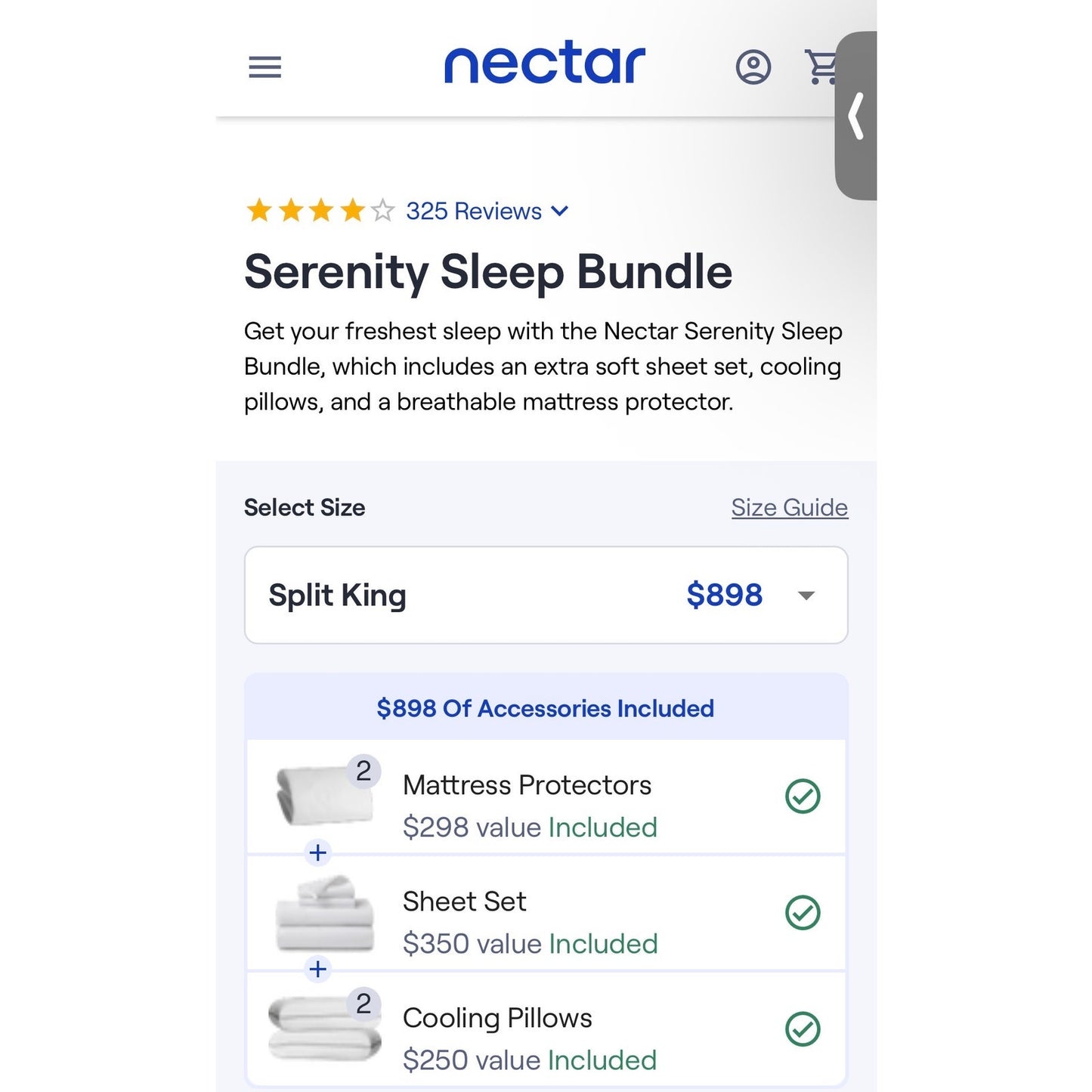 Resident Serenity Sleep Bundle Nectar Split King White New Sealed Box MSRP $898