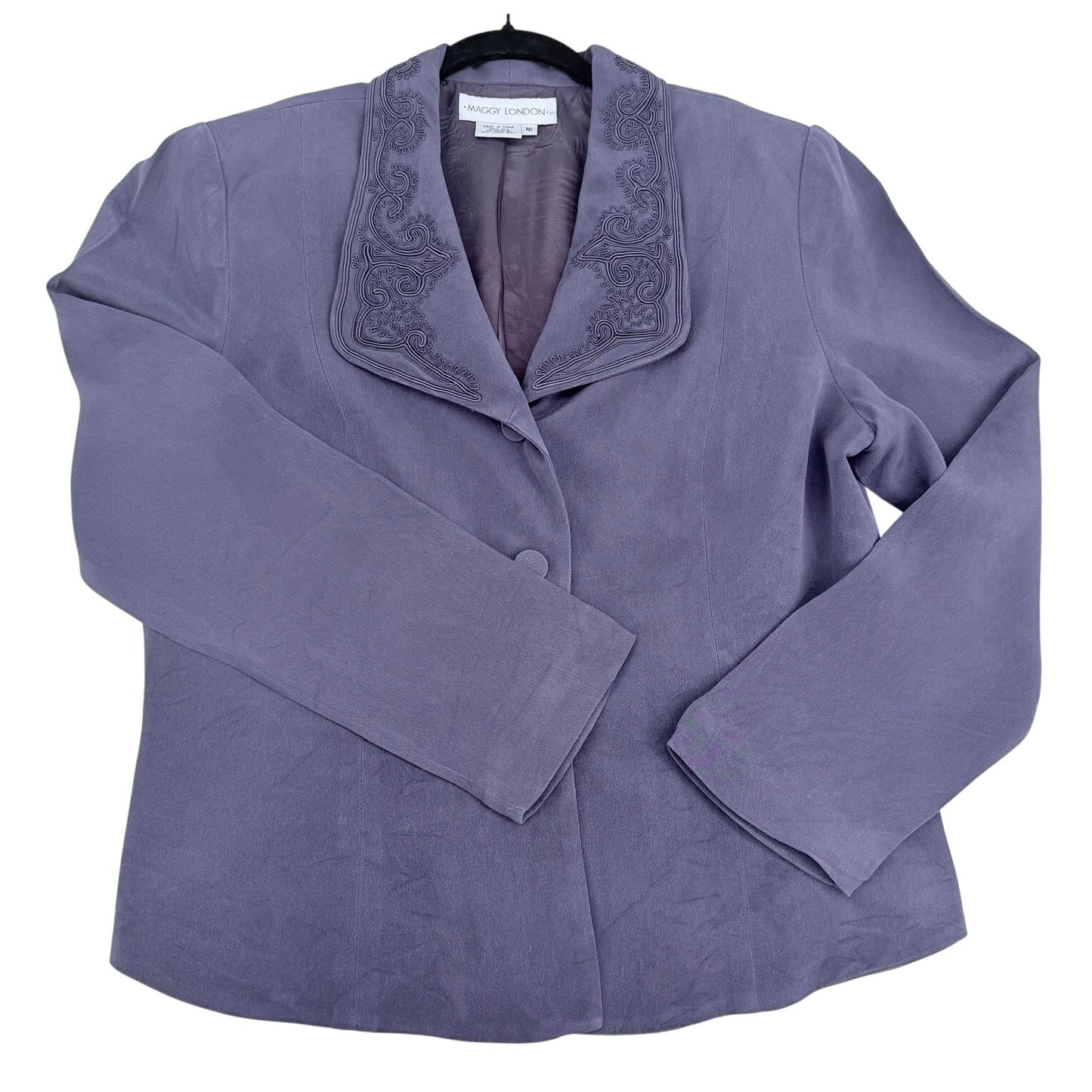 Maggie London Purple Embroidered Lapel Business Office Holiday Party Blazer 16