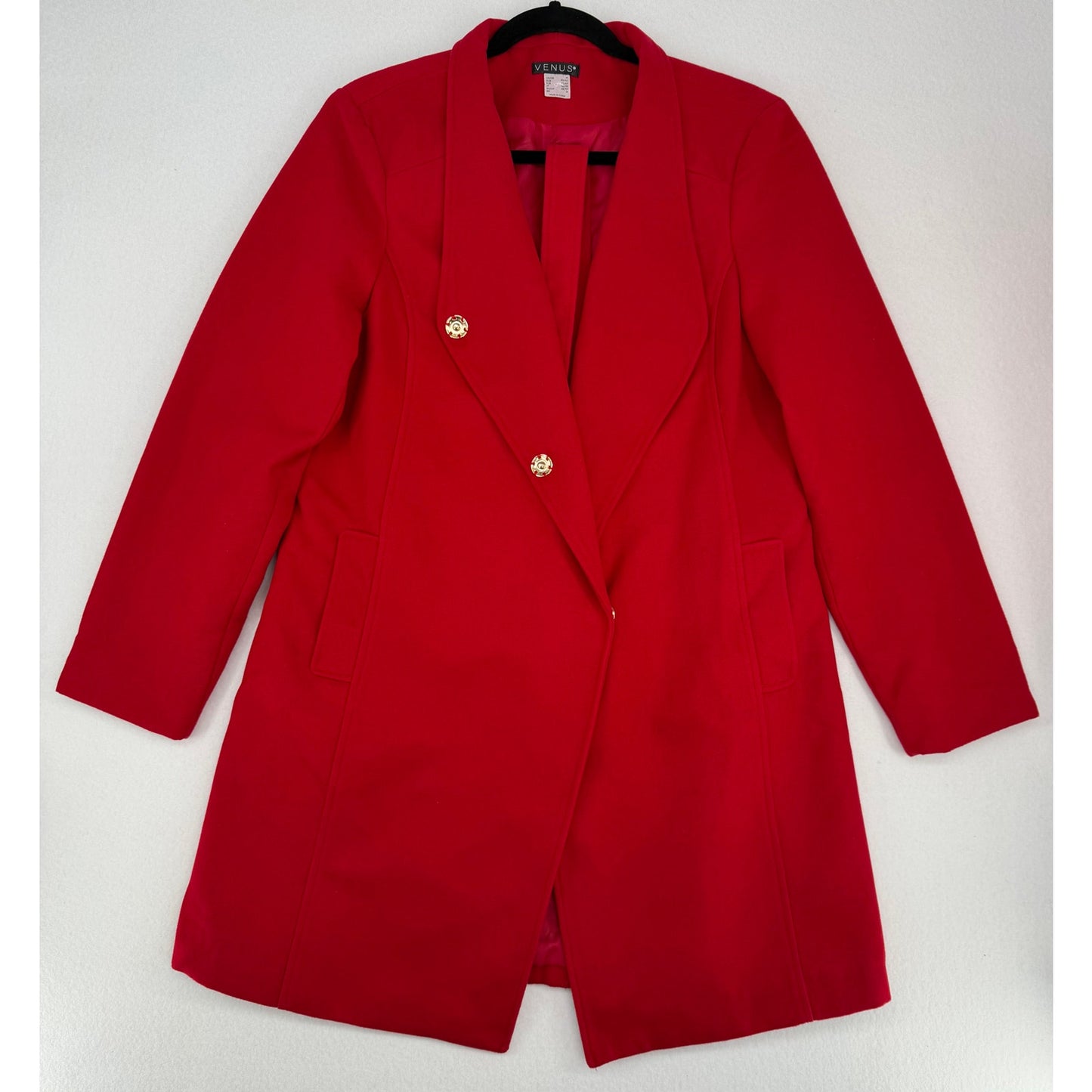 Venus Red Belted Snap Front Lined Winter Trenchcoat Pockets Holiday Faux Wool M