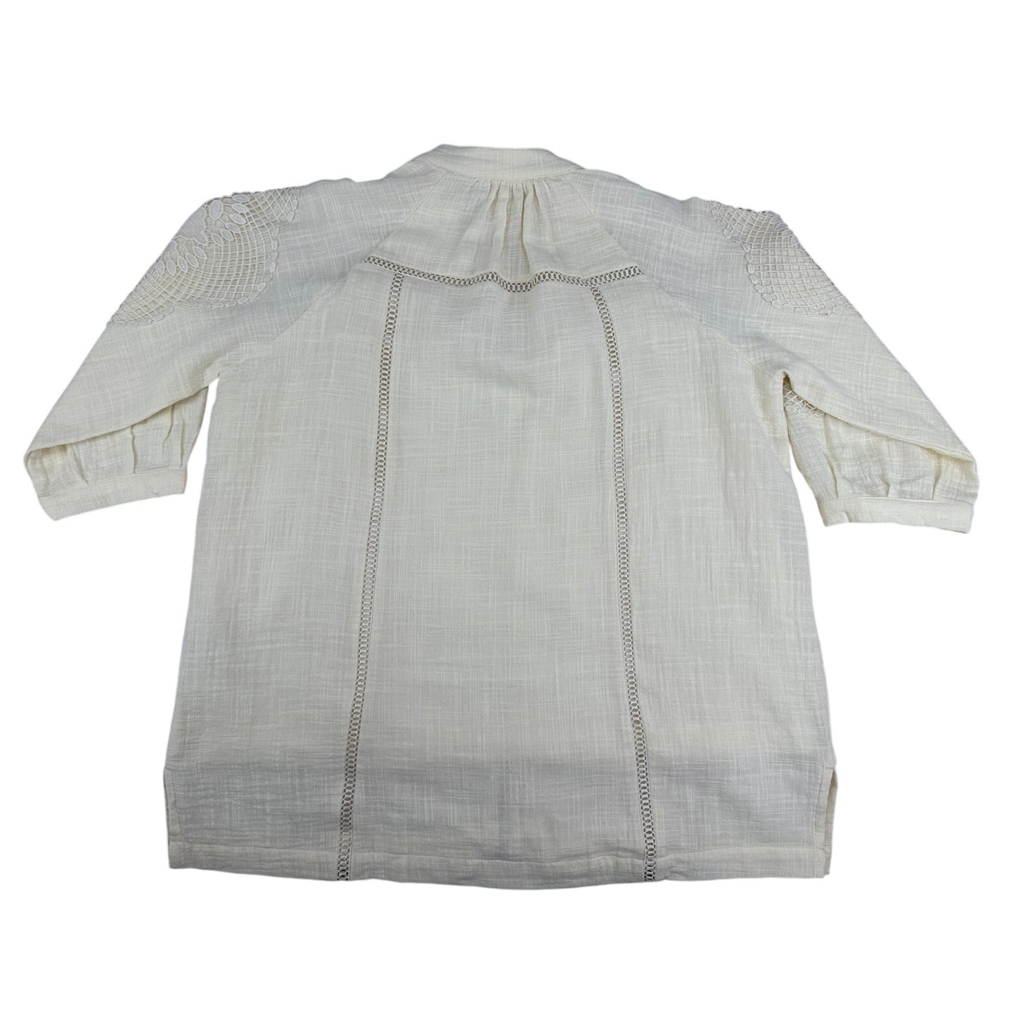 Soft Surroundings Peasant Blouse Top Crochet Sleeve Gauze Lined Boho NWT PL
