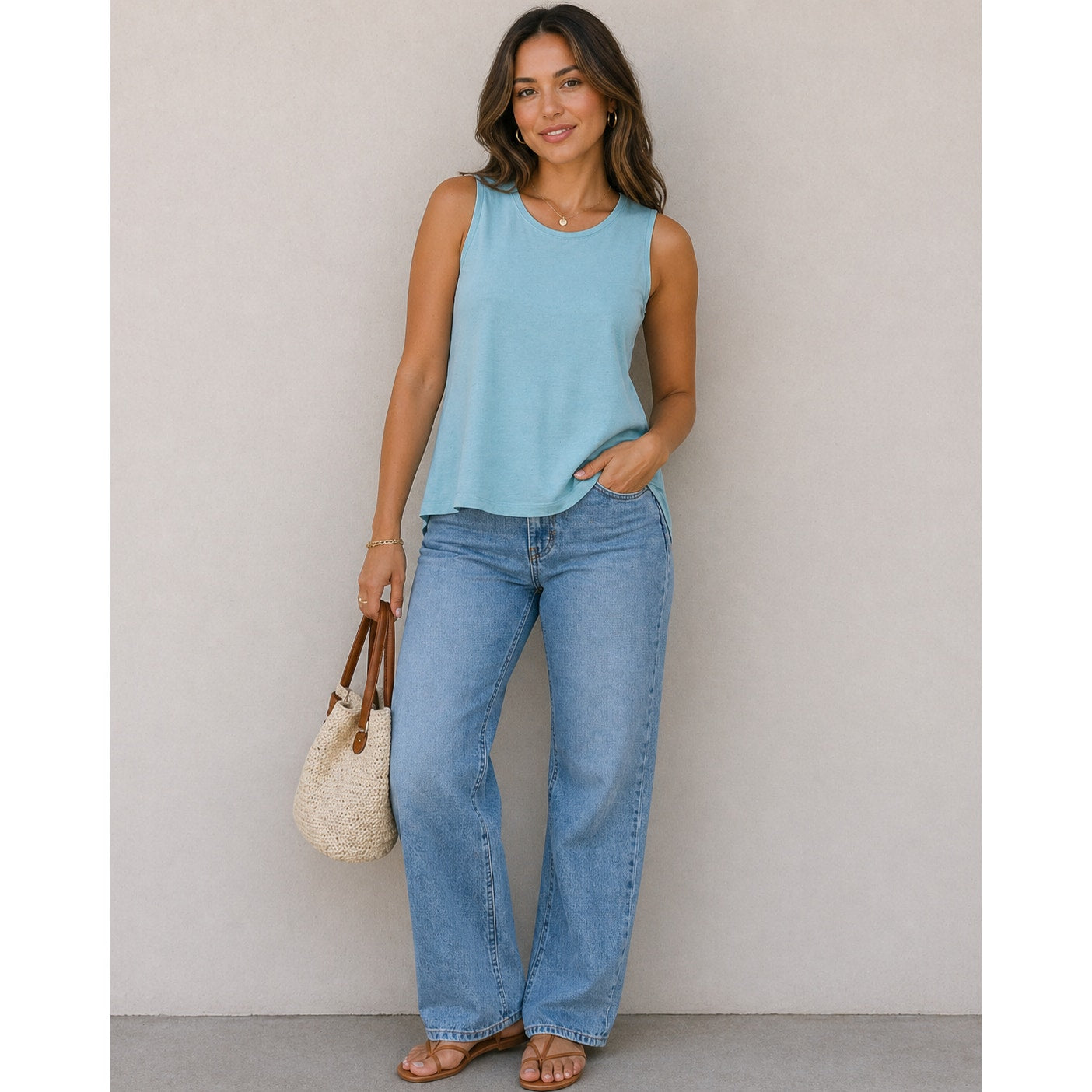 A New Day Light Blue Sleeveless Summer Vacation Beachy Casual Tank Top M